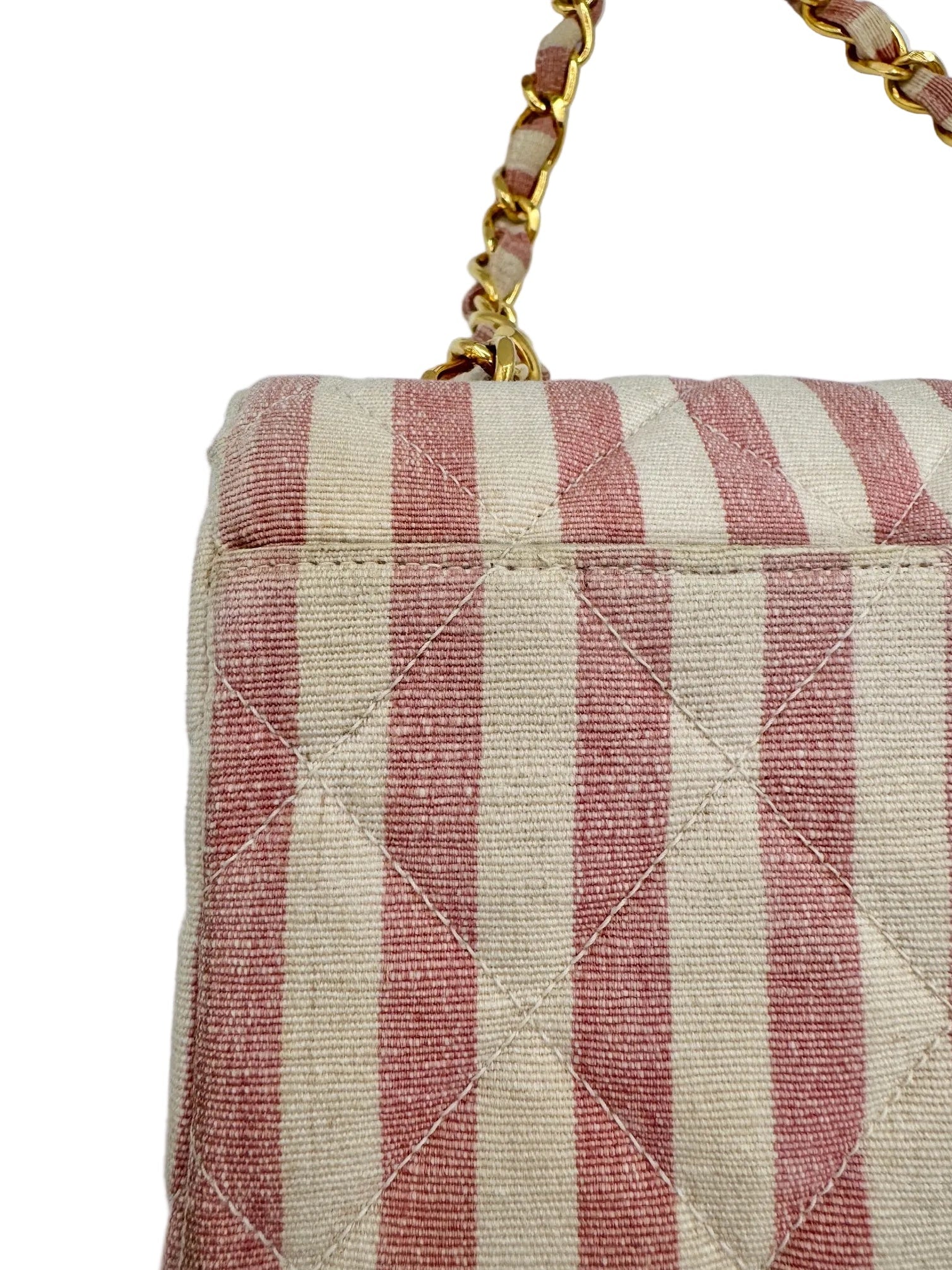 CHANEL 1990s Vintage Pink and White Stripe Flapbag