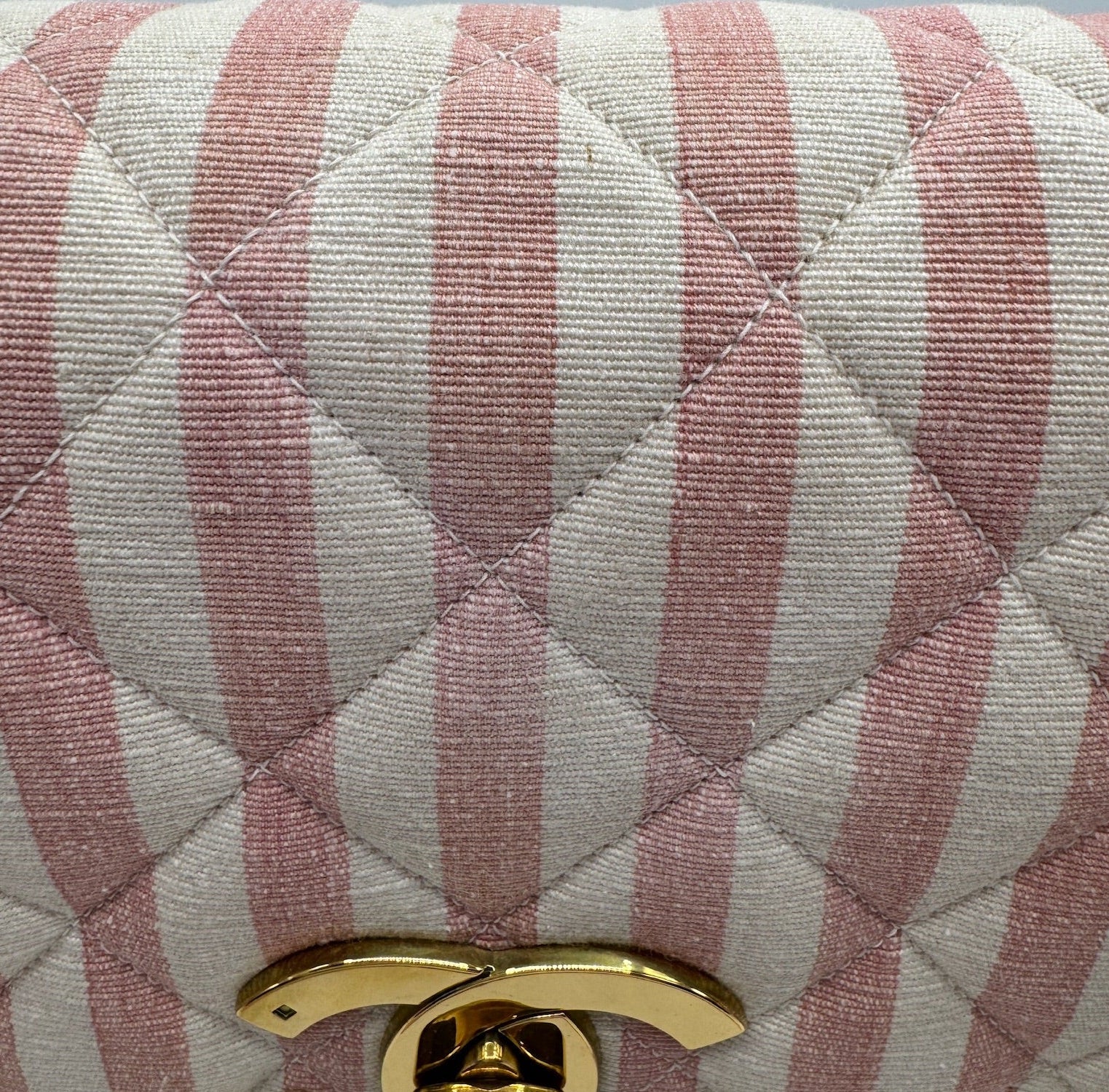 CHANEL 1990s Vintage Pink and White Stripe Flapbag