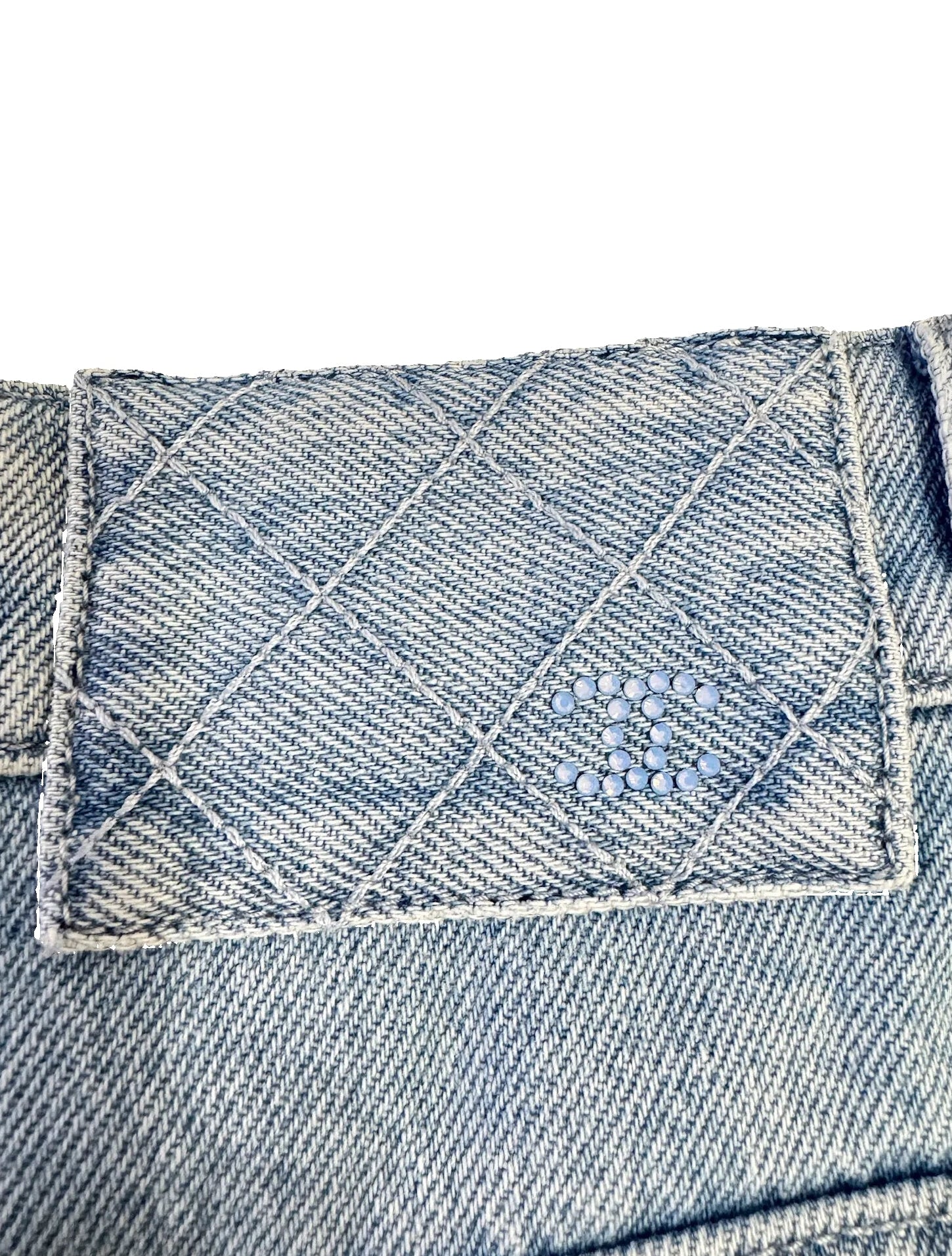 CHANEL Light Blue Wide Leg Jeans Light Blue CC Sequins