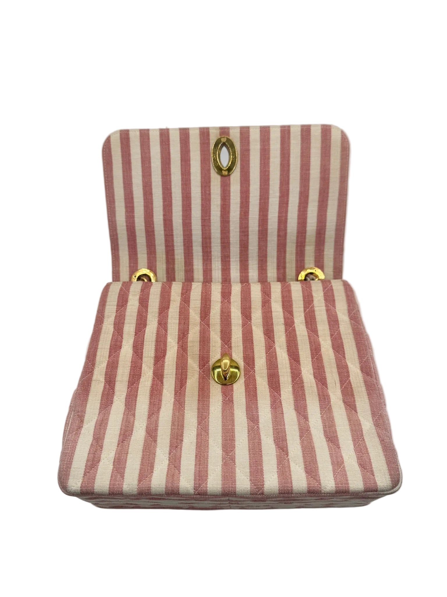 CHANEL 1990s Vintage Pink and White Stripe Flapbag