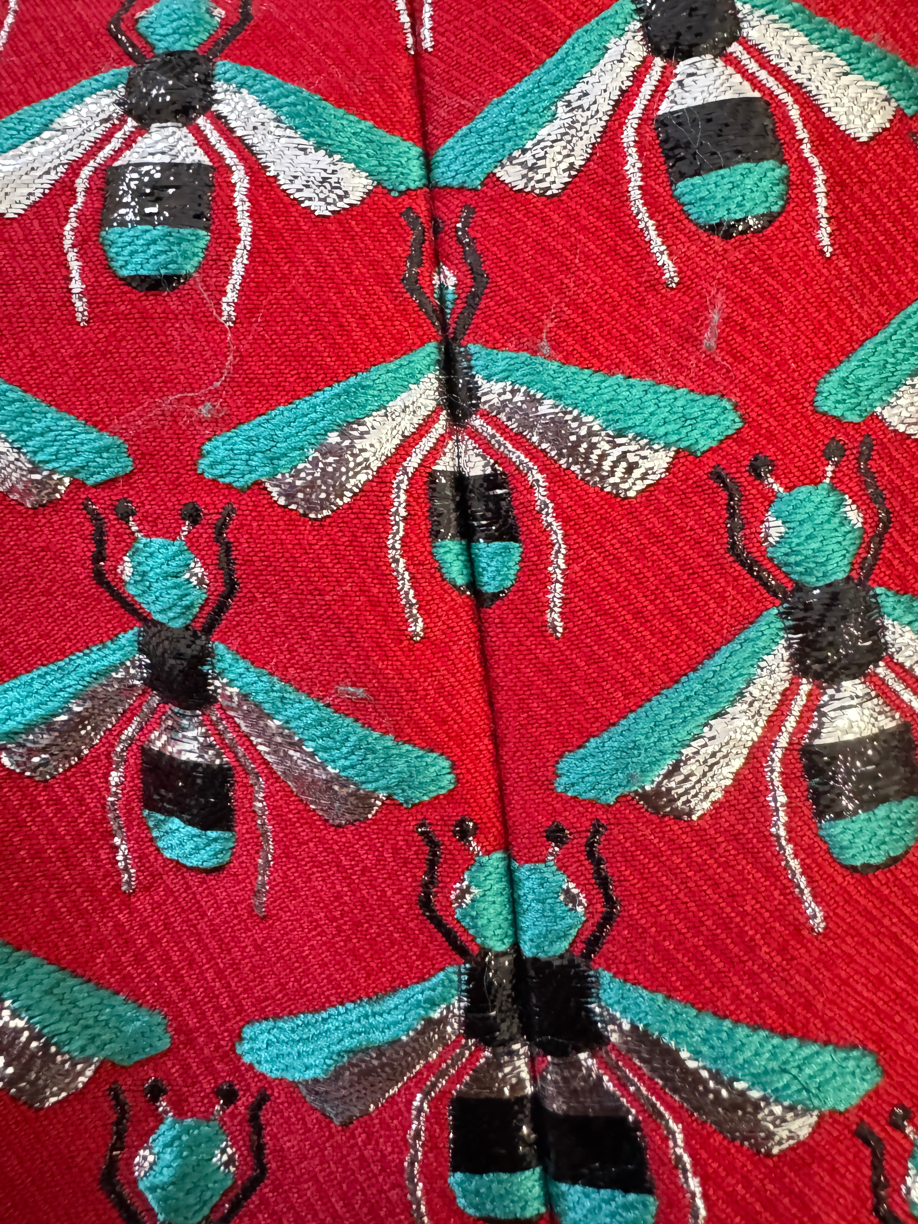 GUCCI Metallic Multicolor Coat with Bees and Mink on Cuffs