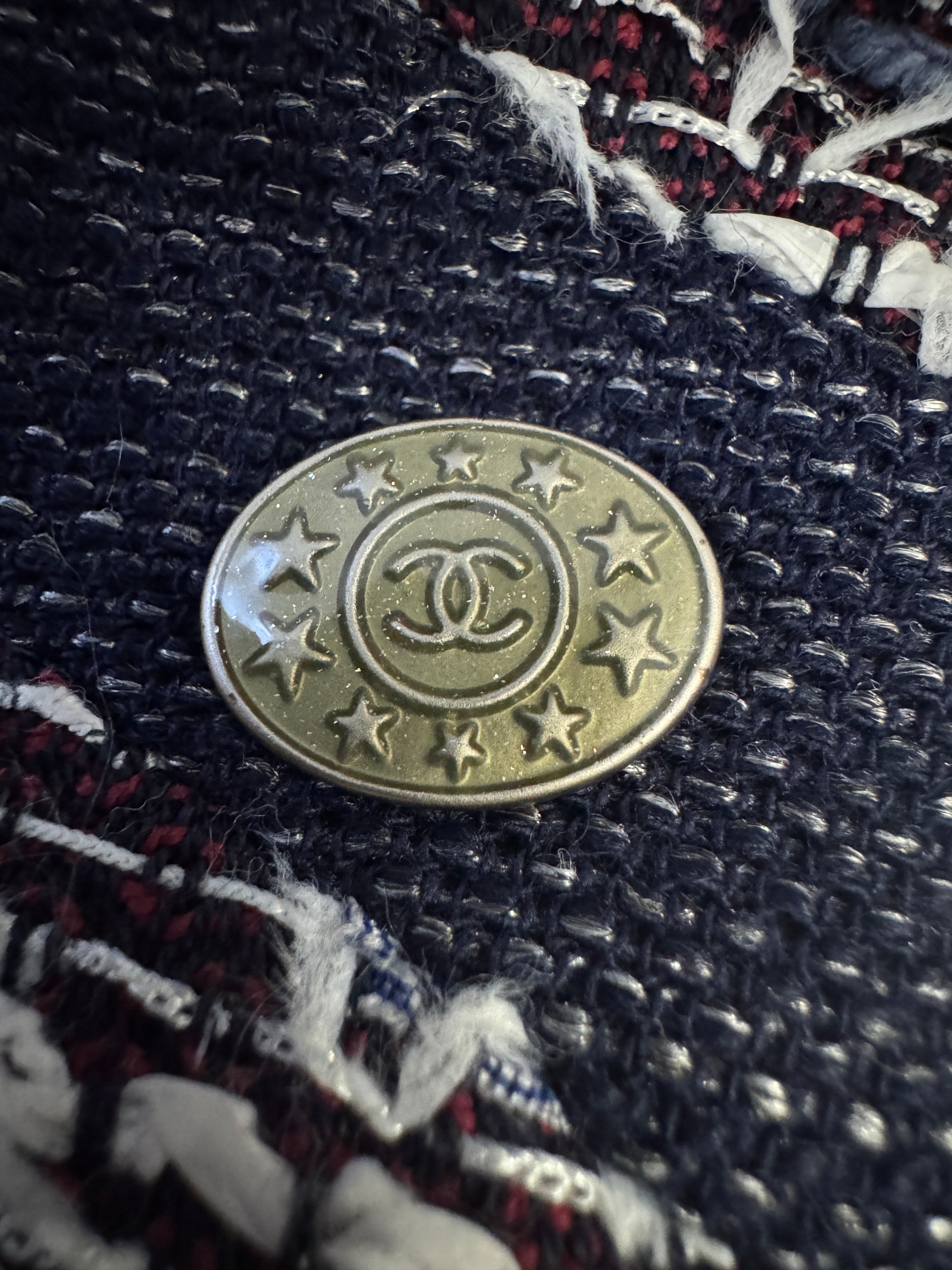 CHANEL Blue White Tweed Short Sleeve Dress