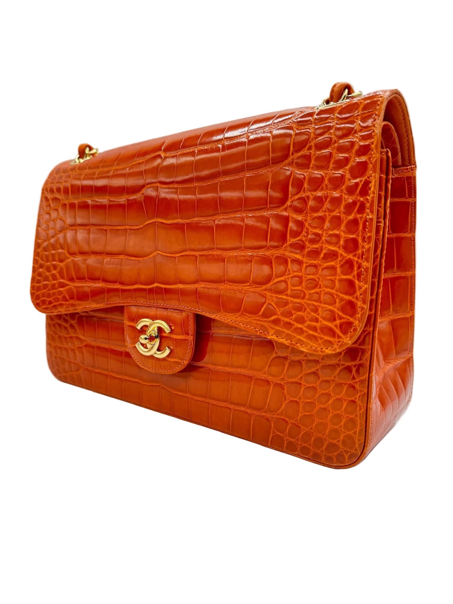 Chanel Orange Alligator Large Classic Double Flapbag