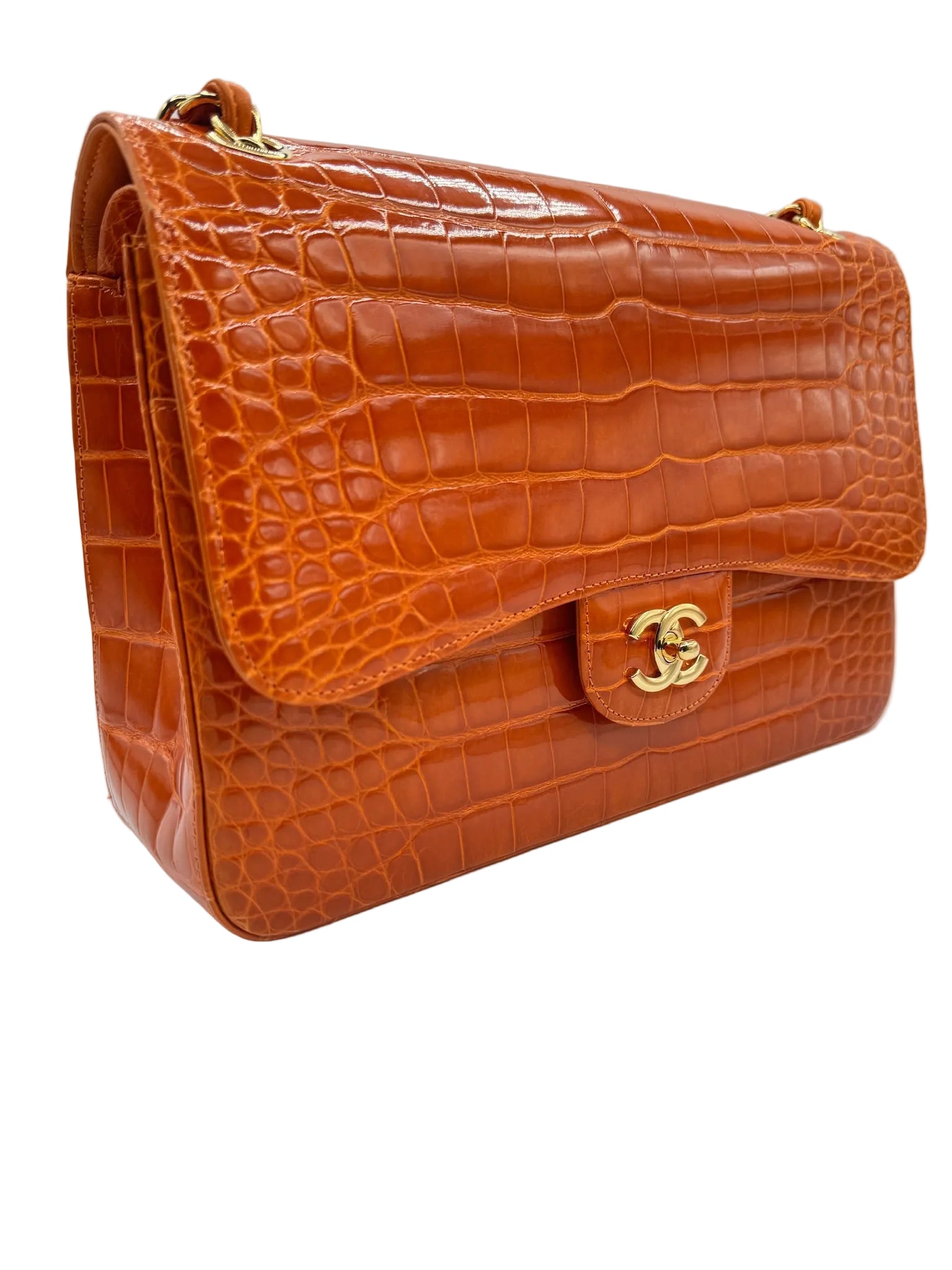 Chanel Orange Alligator Large Classic Double Flapbag