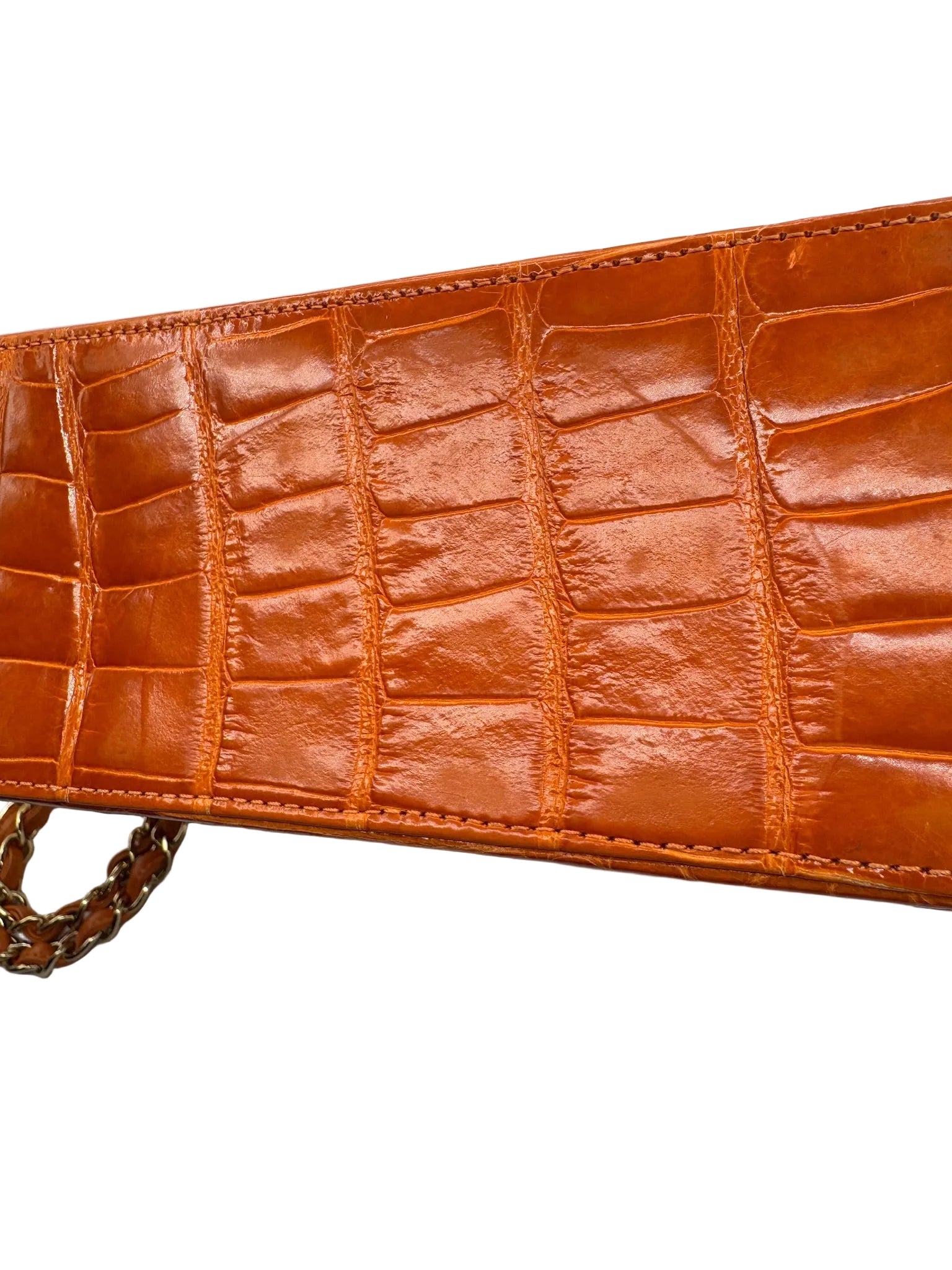 Chanel Orange Alligator Large Classic Double Flapbag