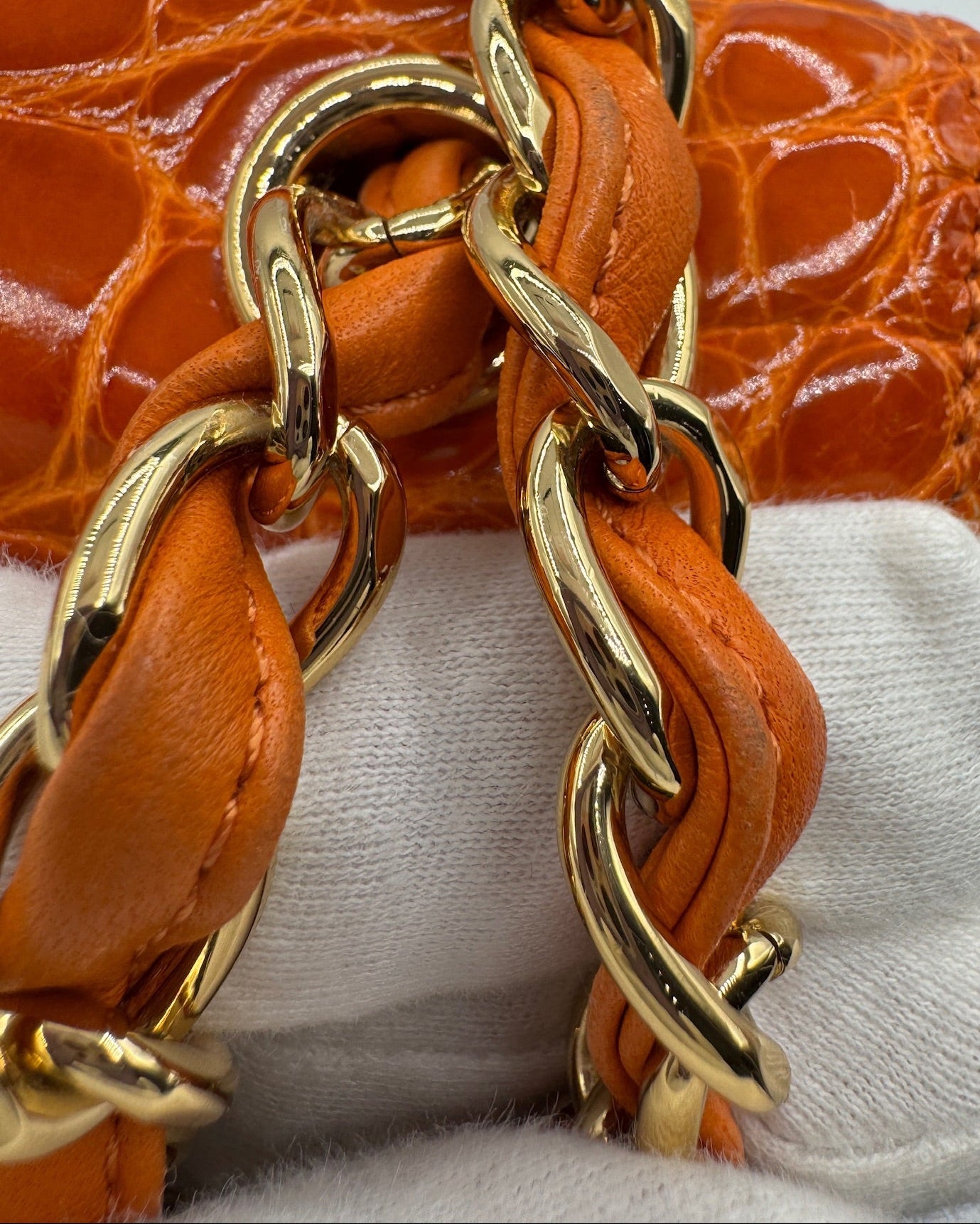 Chanel Orange Alligator Large Classic Double Flapbag
