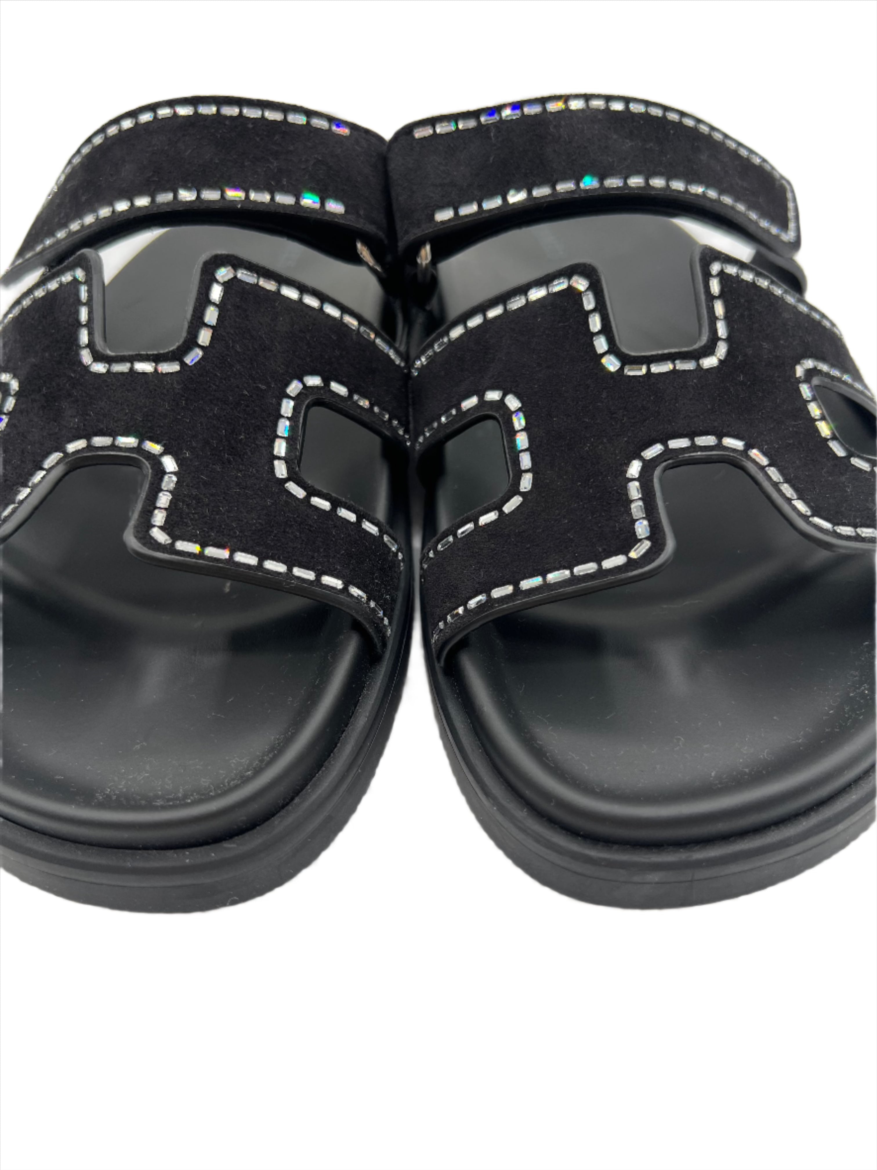 Hermes Black Chypre Sandals with Crystals
