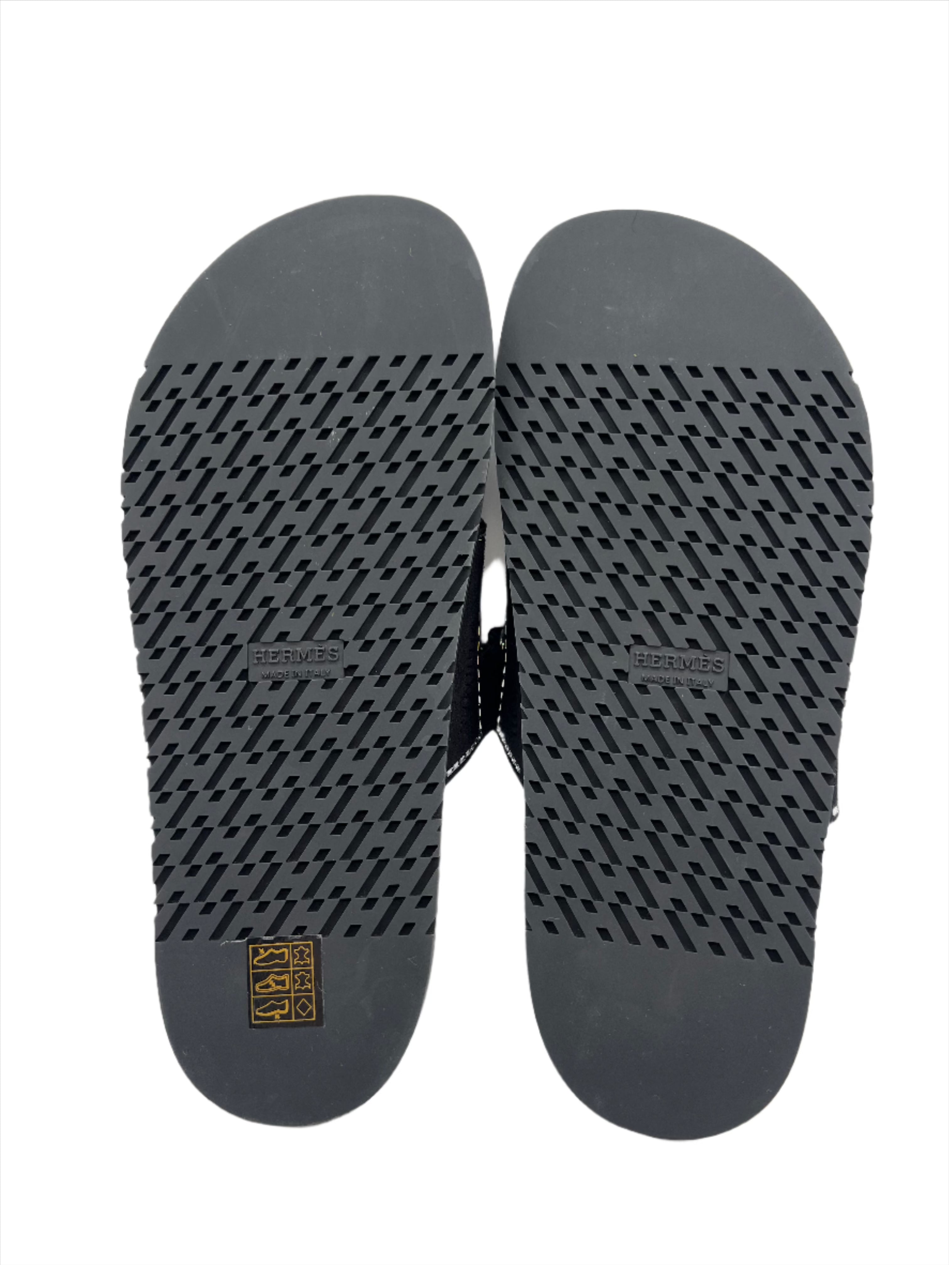 Hermes Black Chypre Sandals with Crystals