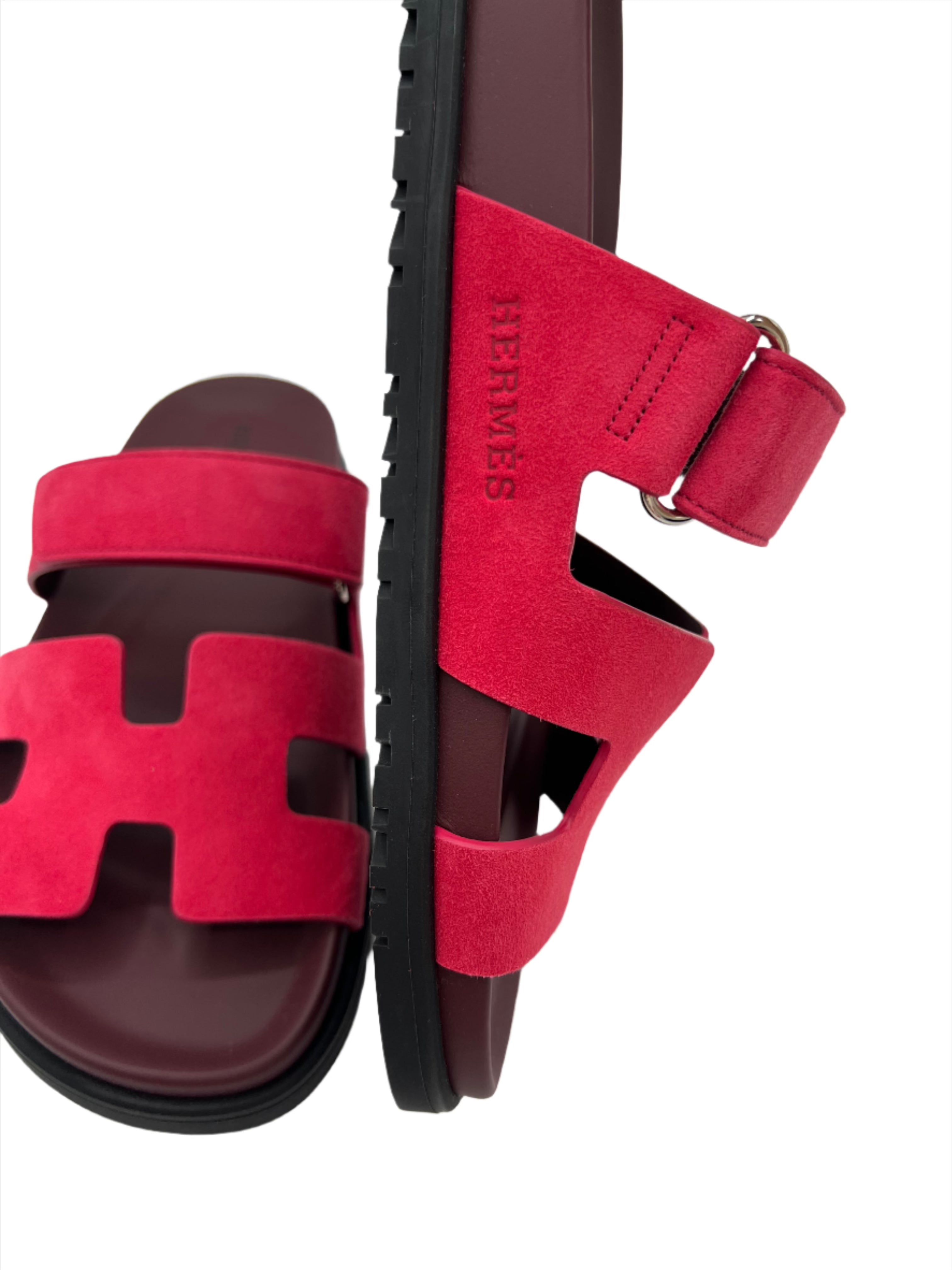Hermes Rose Framboise Pink Raspberry Chypre Sandals - Size FR 37