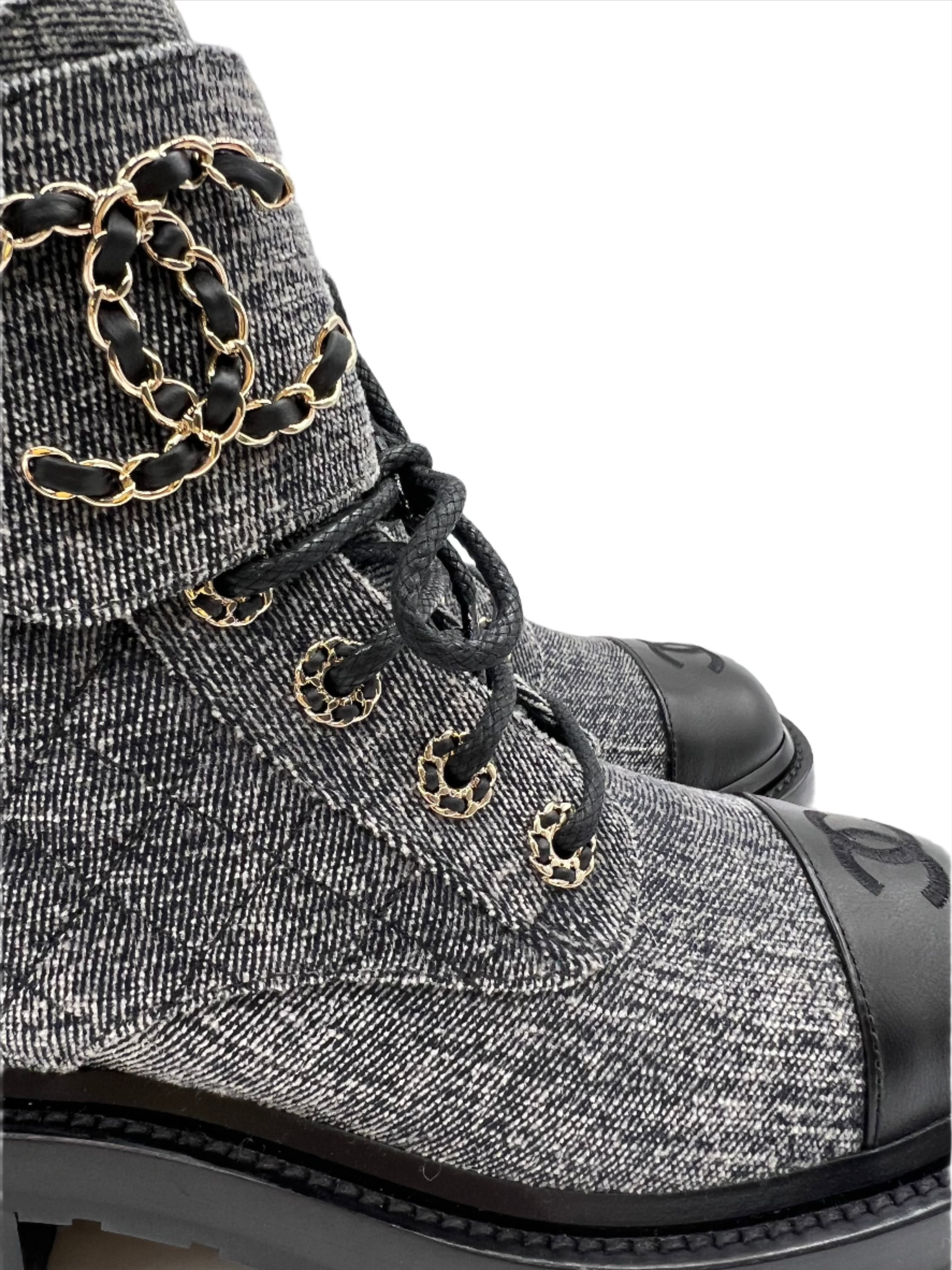 Chanel Denim Combat Boots