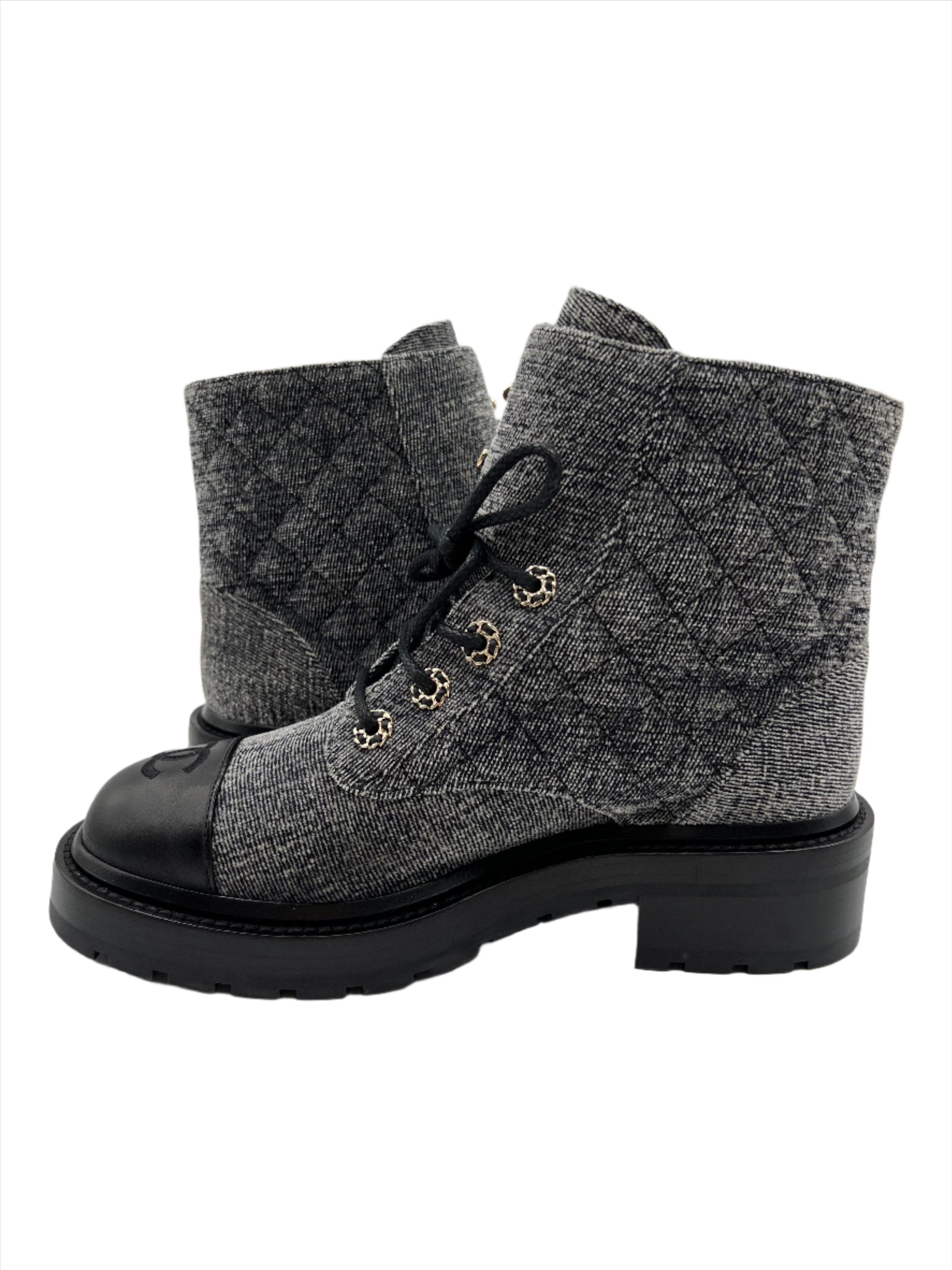 Chanel Denim Combat Boots
