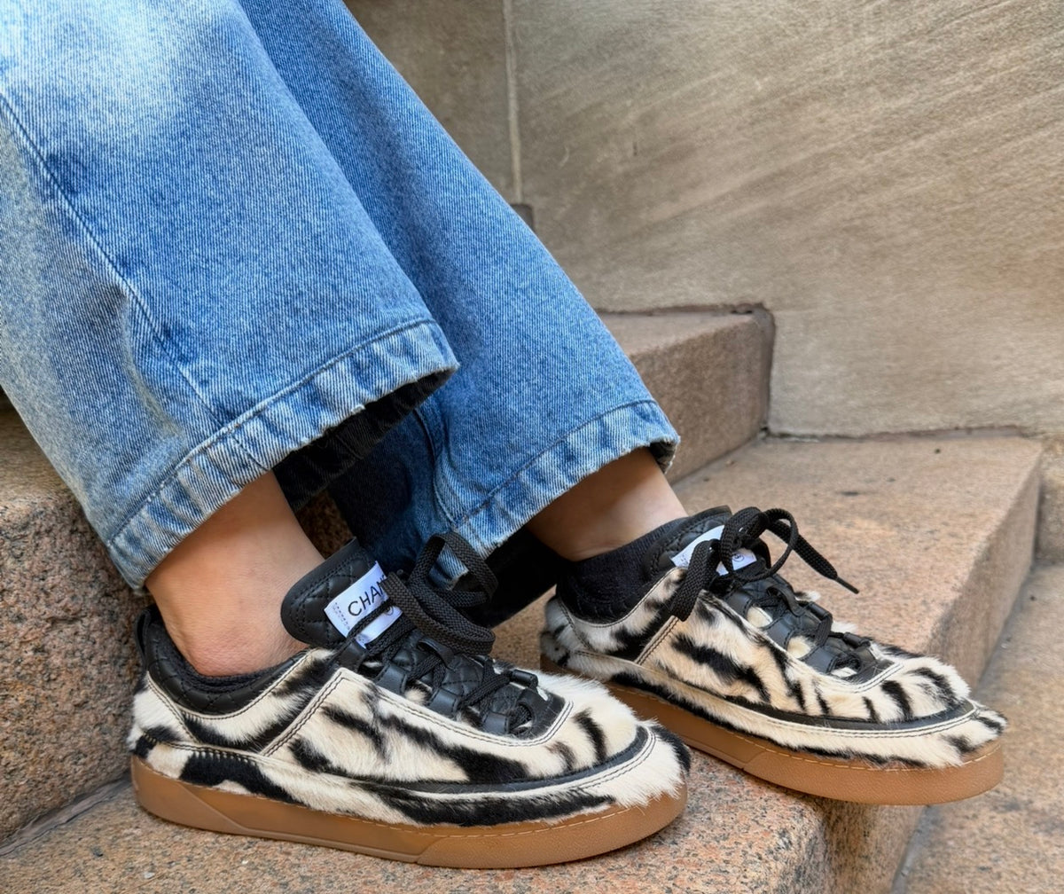 CHANEL Zebra Black and White Animal Print Sneakers