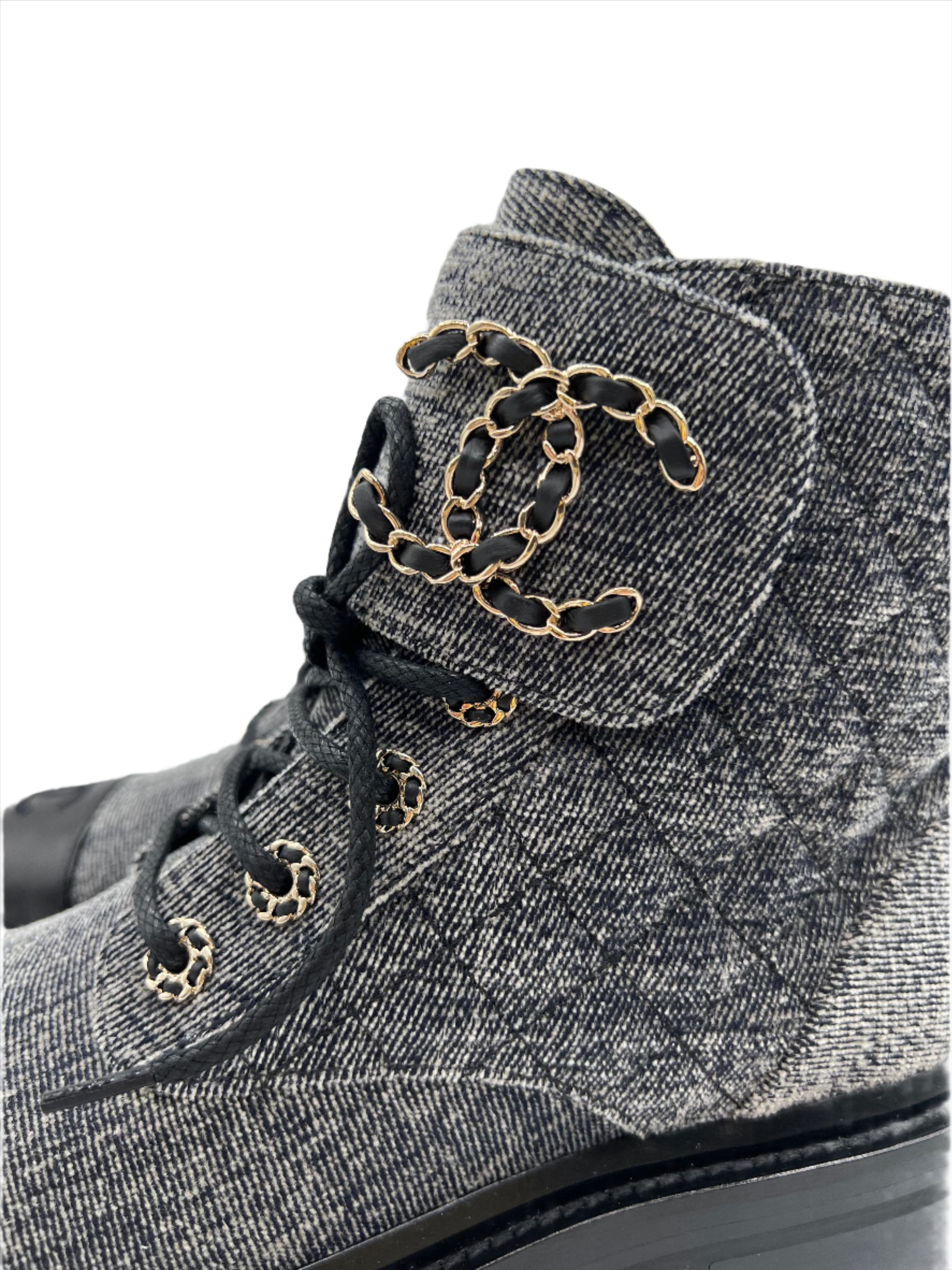 Chanel Denim Combat Boots