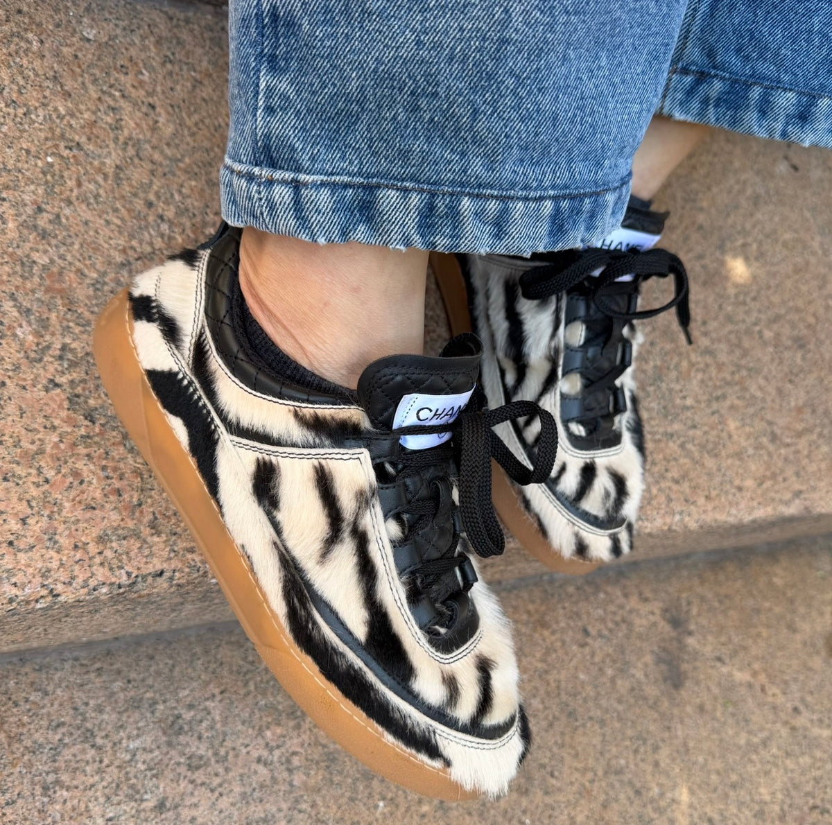 CHANEL Zebra Black and White Animal Print Sneakers
