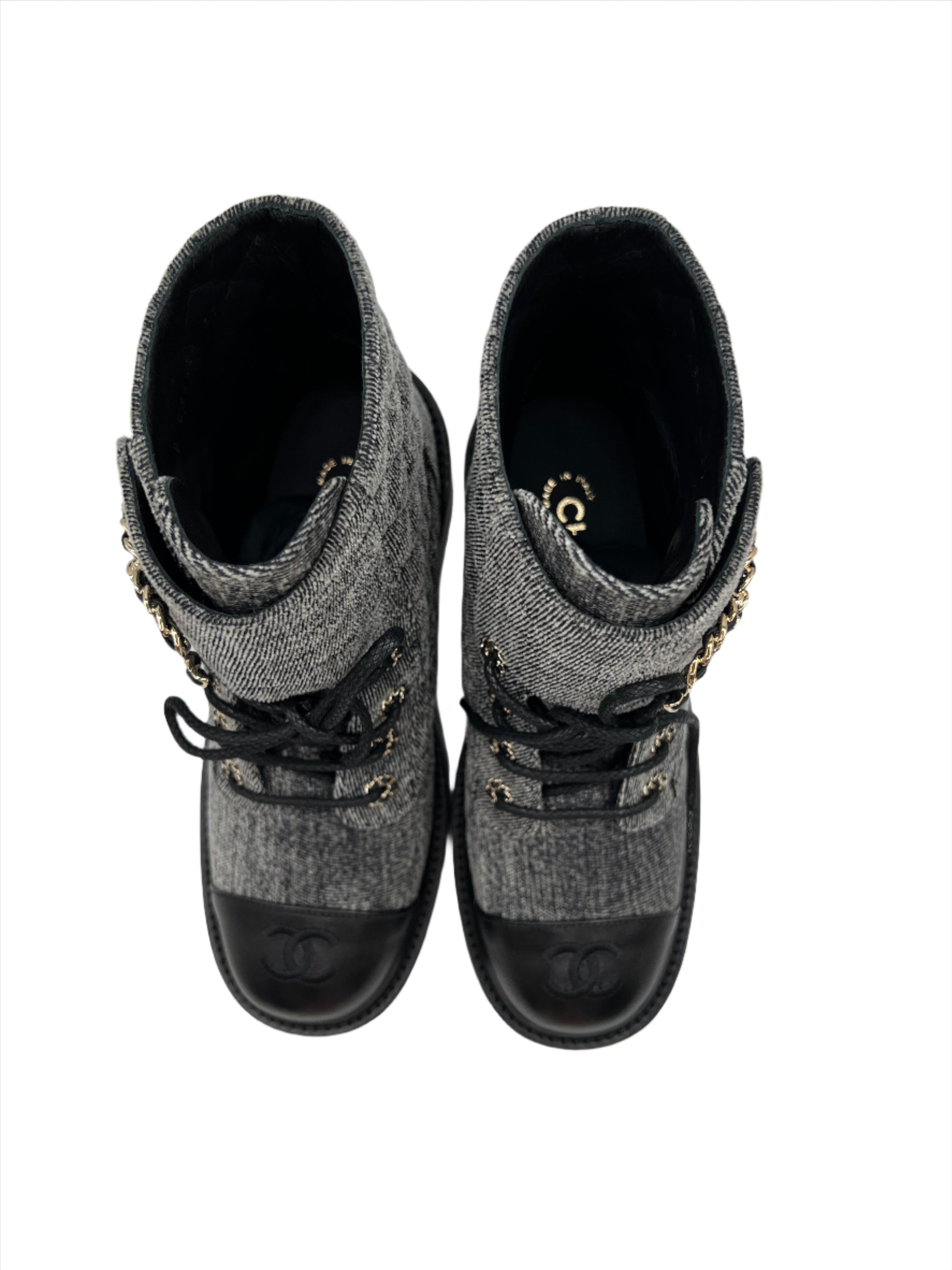 Chanel Denim Combat Boots