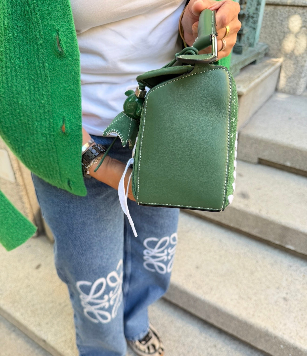 Loewe Green Suede Puzzle 10 Varsity Bag