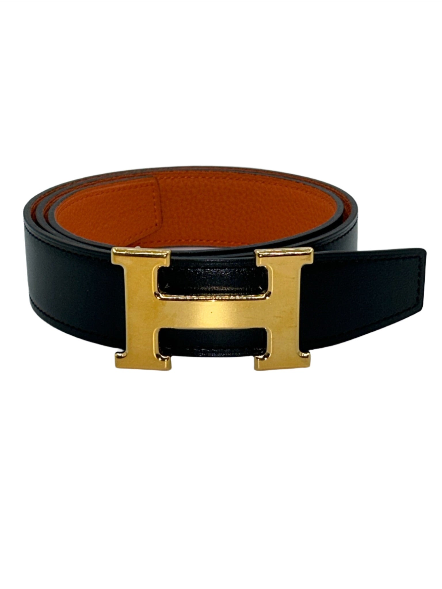 Hermès Black Leather Belt with H Buckle
