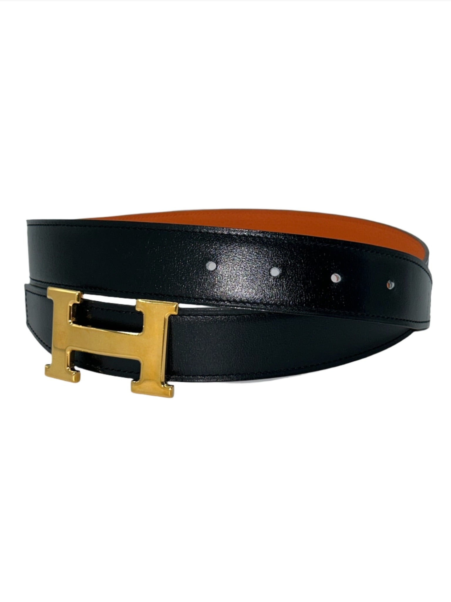 Hermès Black Leather Belt with H Buckle