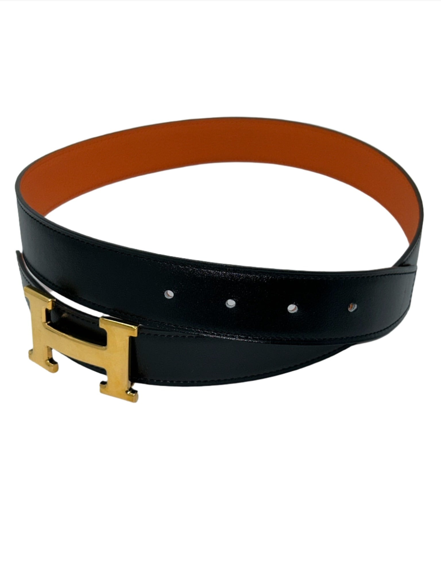 Hermès Black Leather Belt with H Buckle