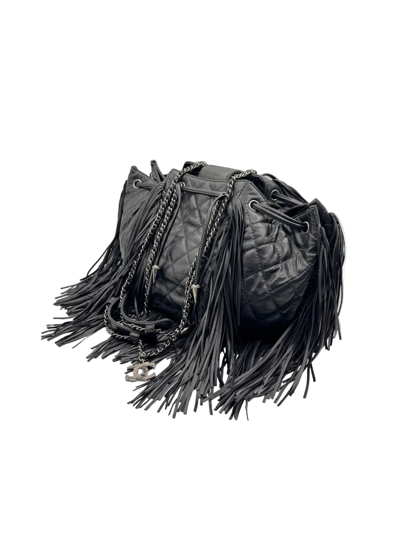 Chanel 2014 Vintage Paris Dallas Black Leather Fringe Bag