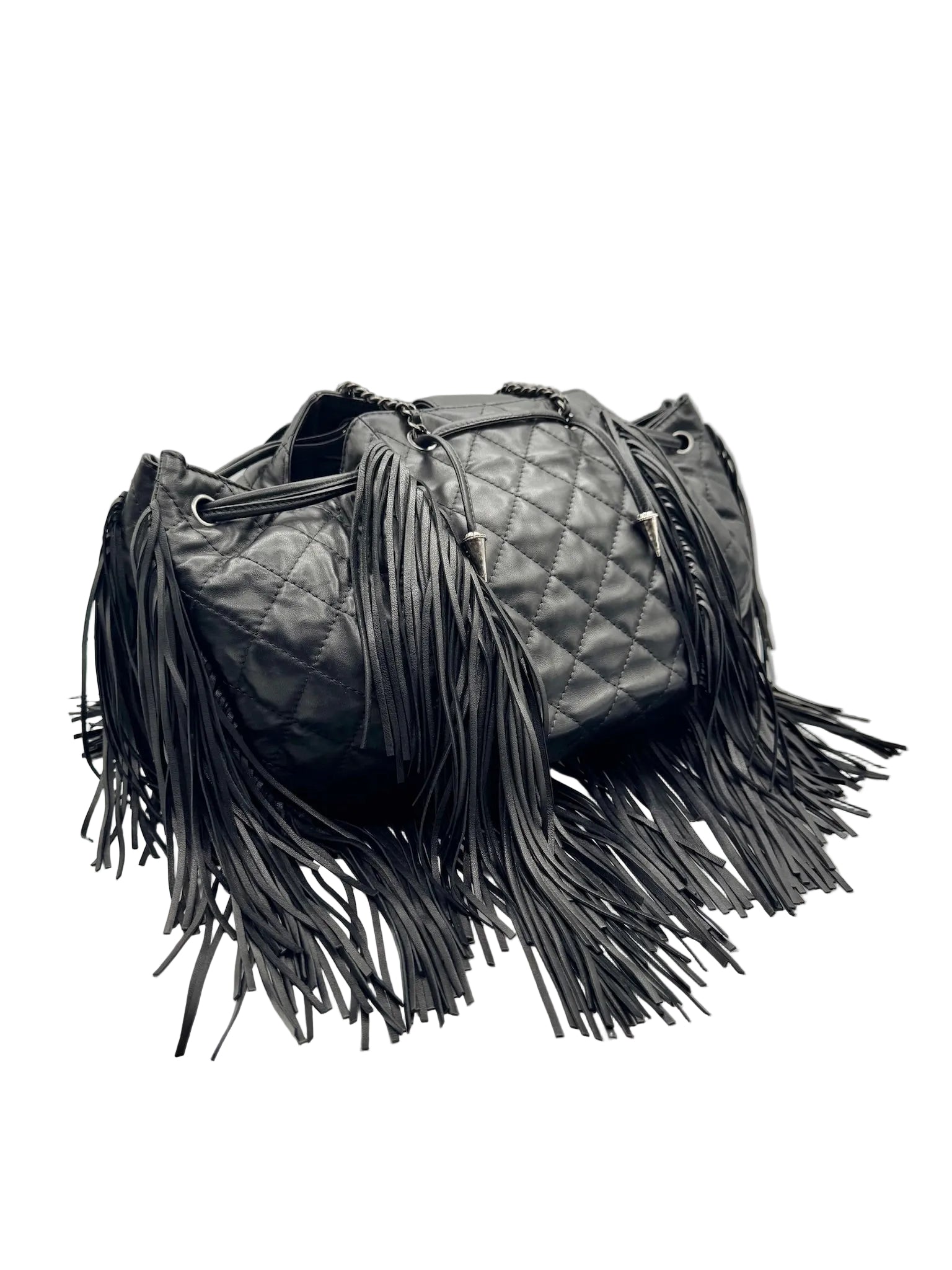 Chanel 2014 Vintage Paris Dallas Black Leather Fringe Bag