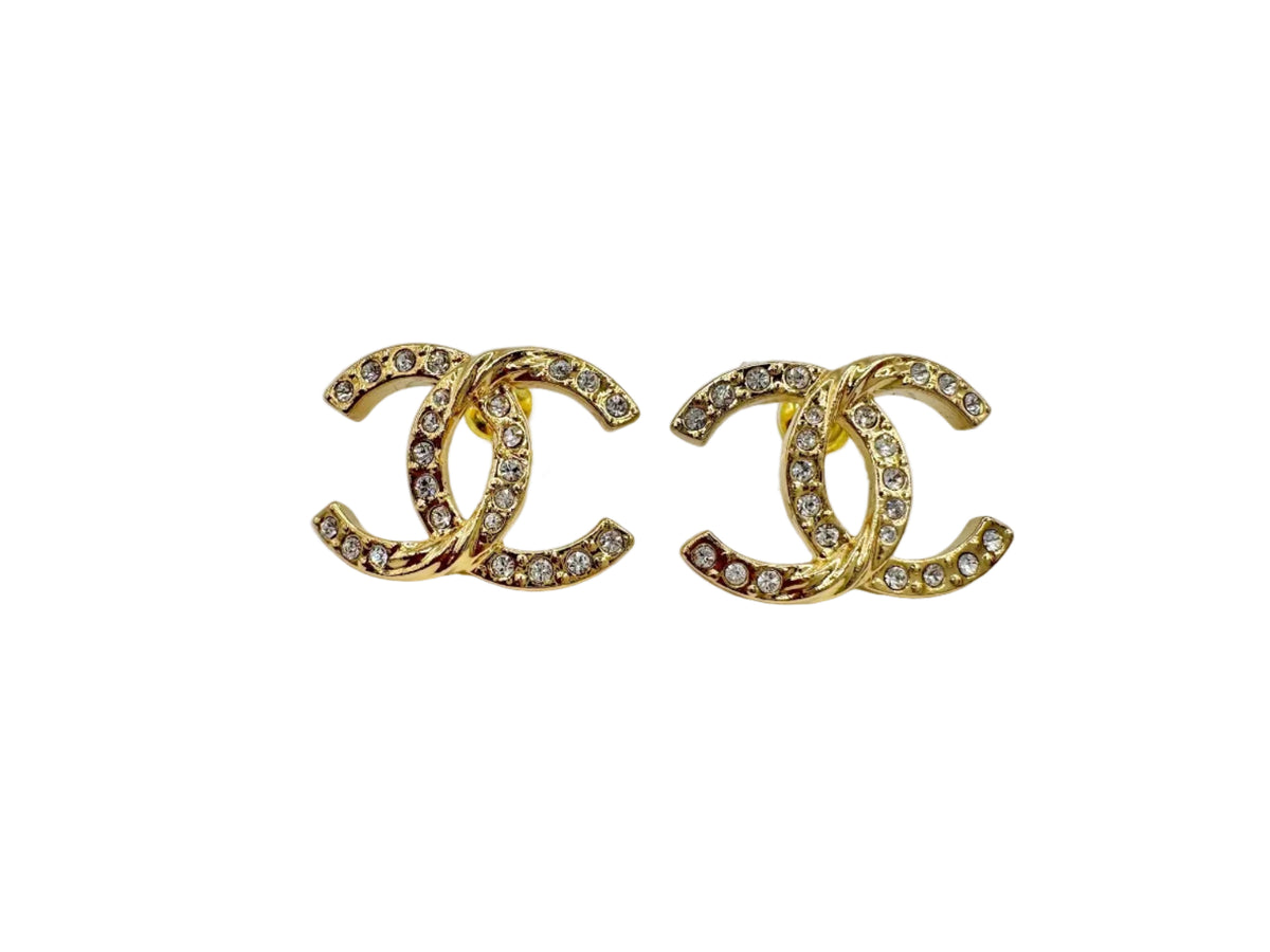 CHANEL Gold CC Earrings with Crystals