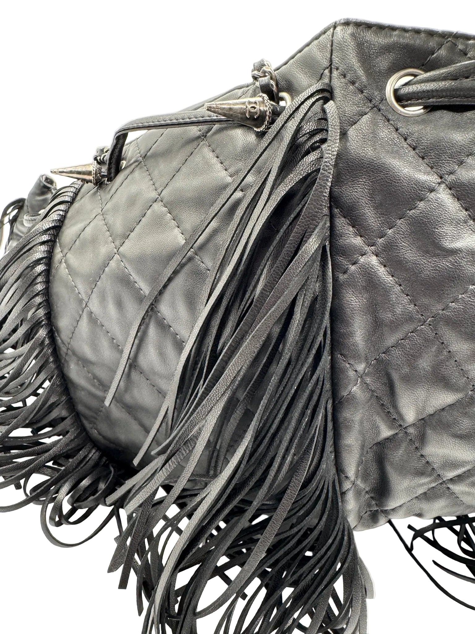Chanel 2014 Vintage Paris Dallas Black Leather Fringe Bag