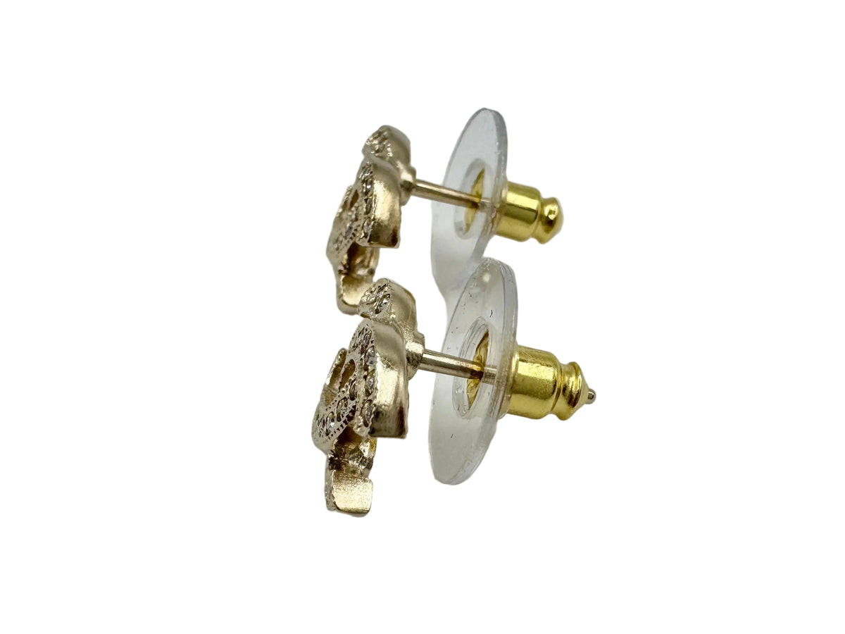 CHANEL Mini Gold Crystal CC Stud Earrings