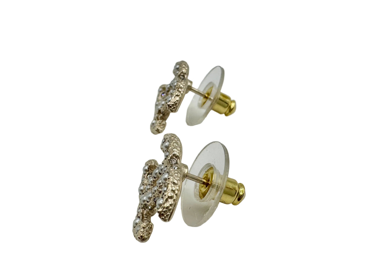 CHANEL Gold CC Stud Earrings with Pearls and Crystals