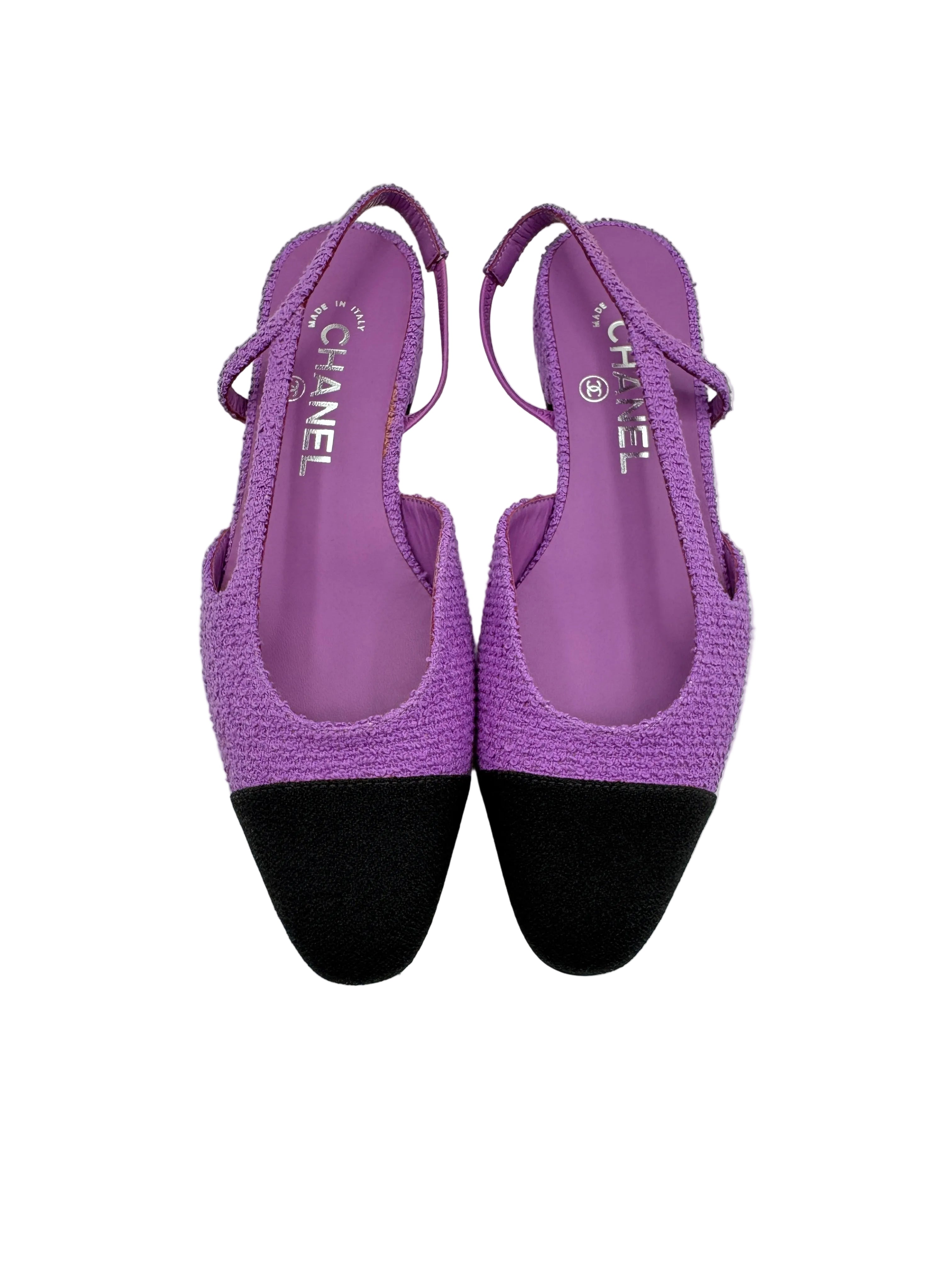 Chanel Purple Tweed Slingback Flats