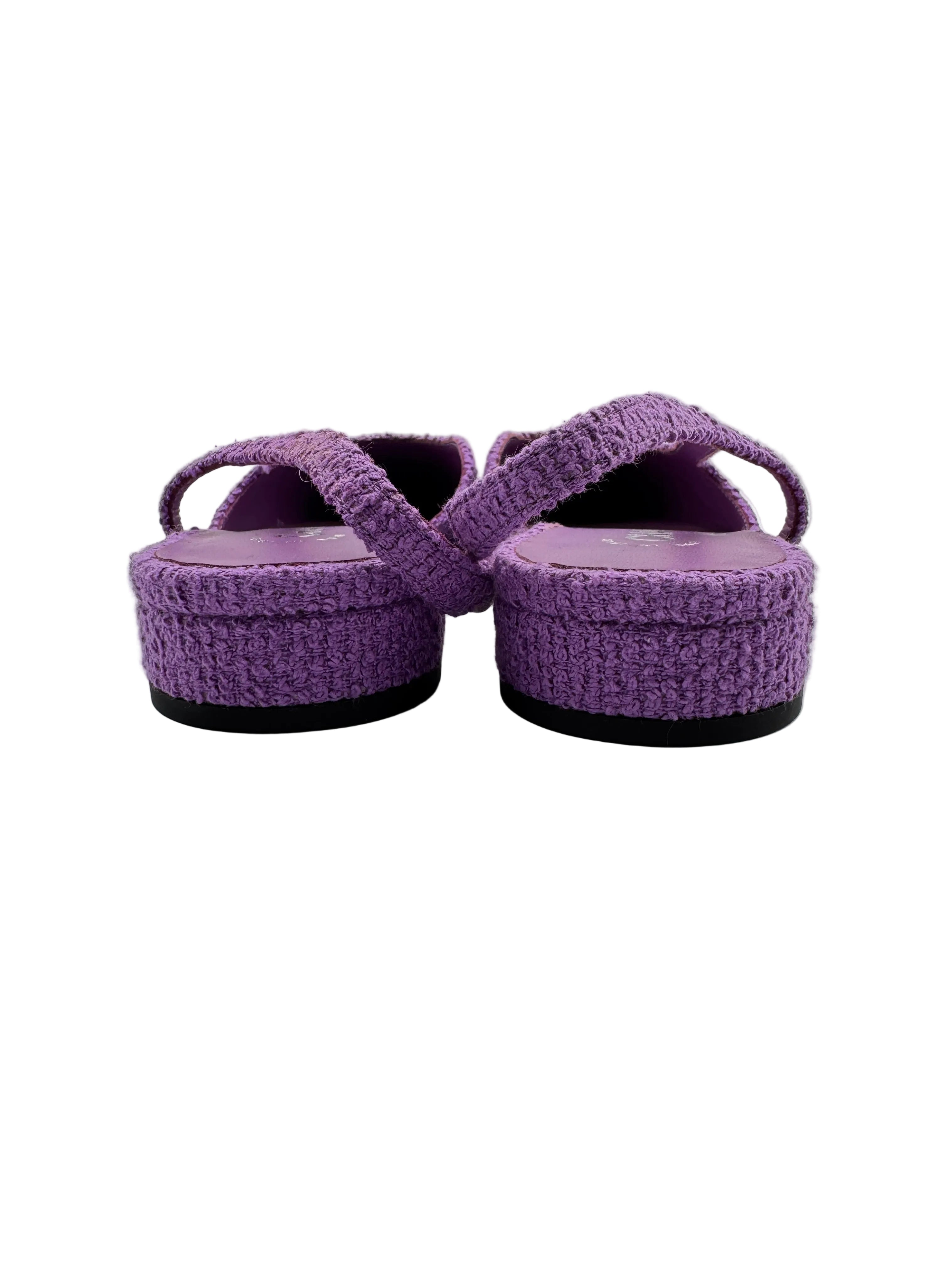 Chanel Purple Tweed Slingback Flats
