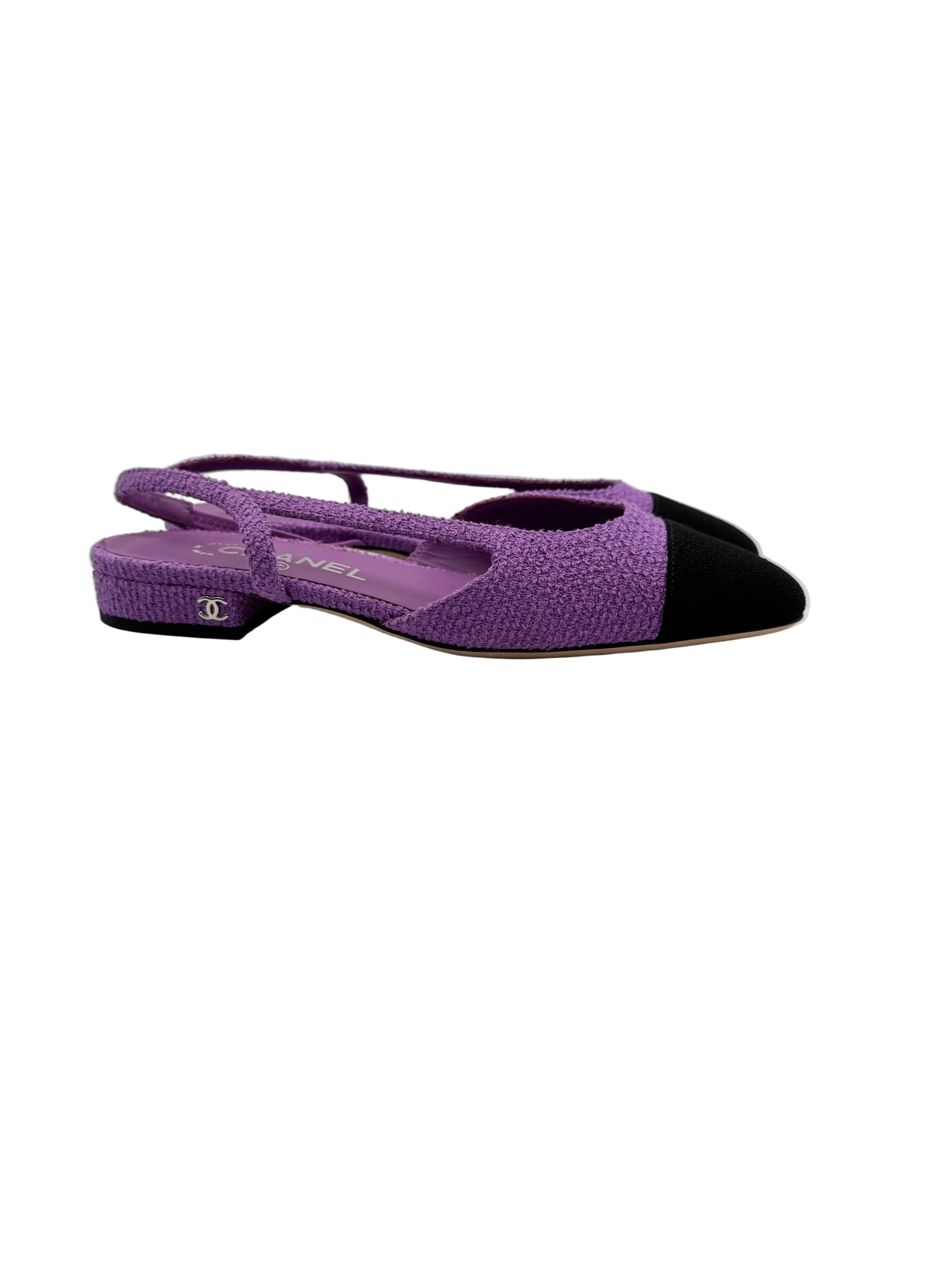 Chanel Purple Tweed Slingback Flats