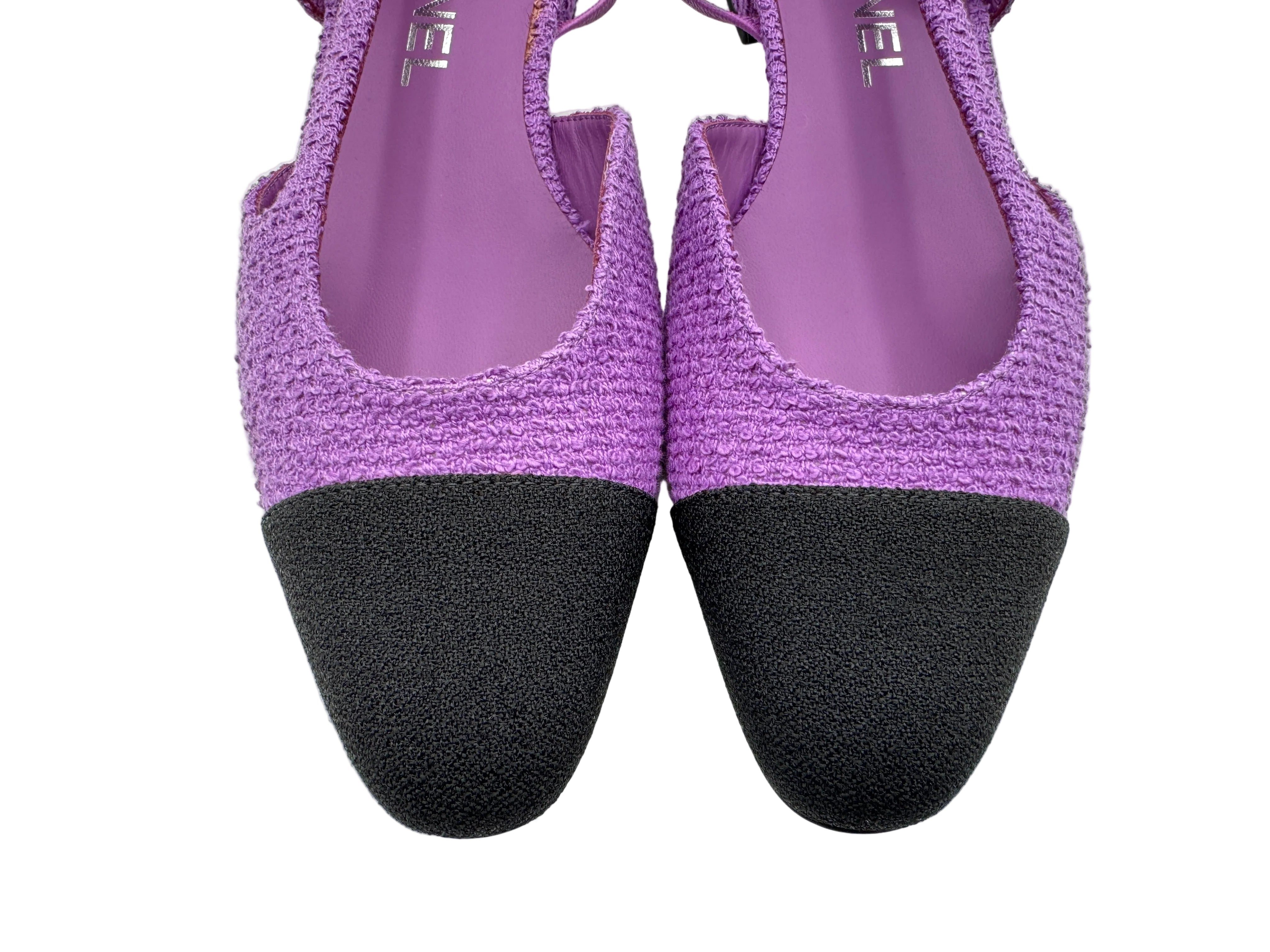 Chanel Purple Tweed Slingback Flats