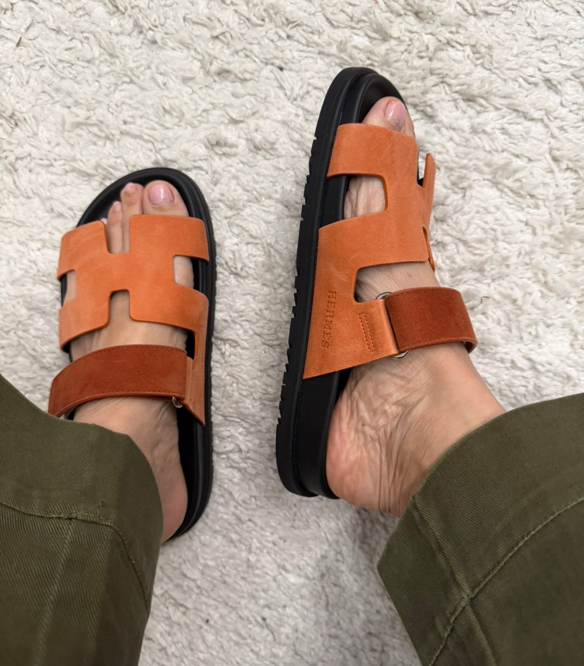 Hermès Rose Bois De Santal and Rouge De Turin Chypre Sandals
