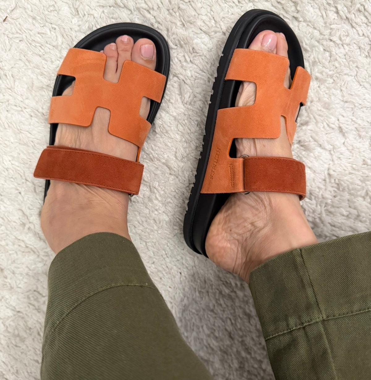 Hermès Rose Bois De Santal and Rouge De Turin Chypre Sandals