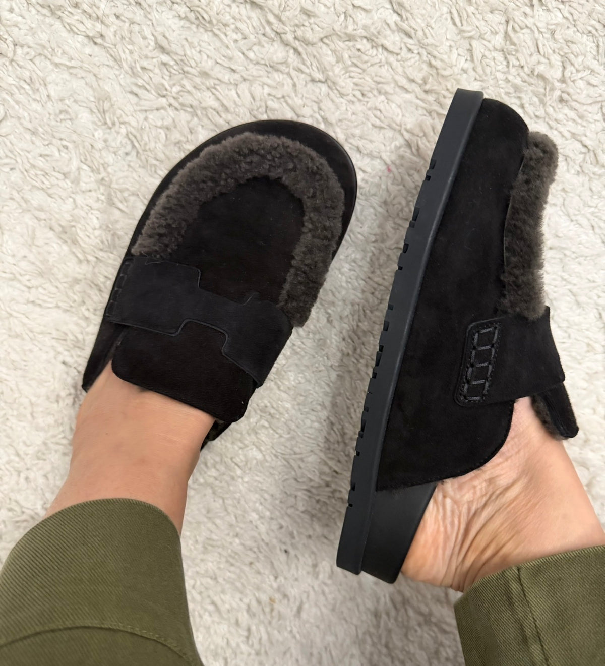 Hermès Black Shearling Go Mules