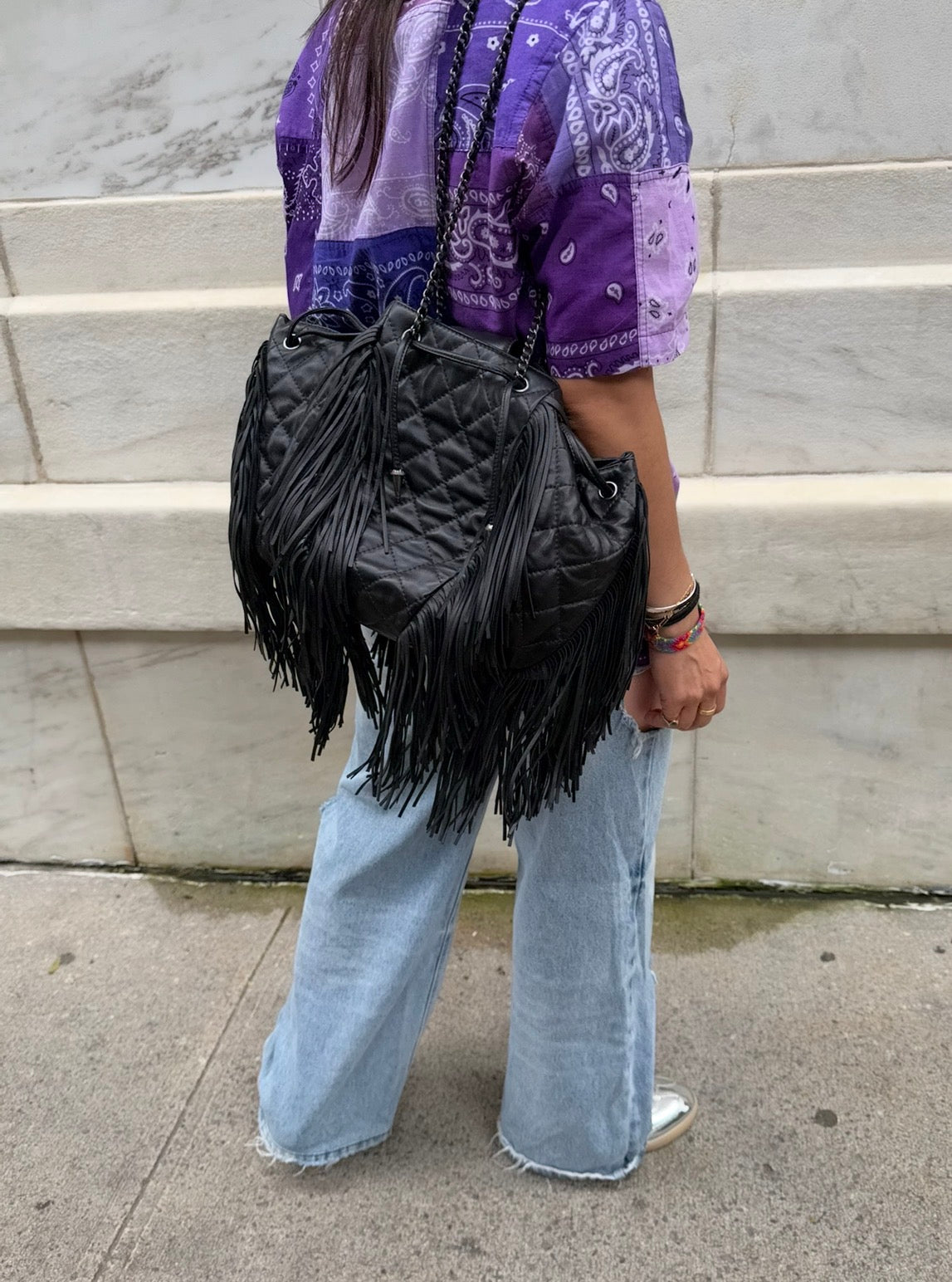 Chanel 2014 Vintage Paris Dallas Black Leather Fringe Bag
