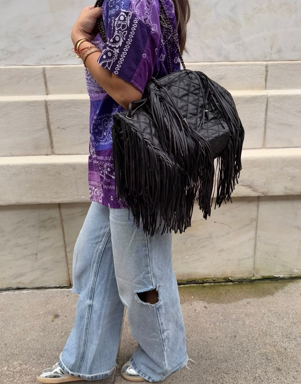 Chanel 2014 Vintage Paris Dallas Black Leather Fringe Bag