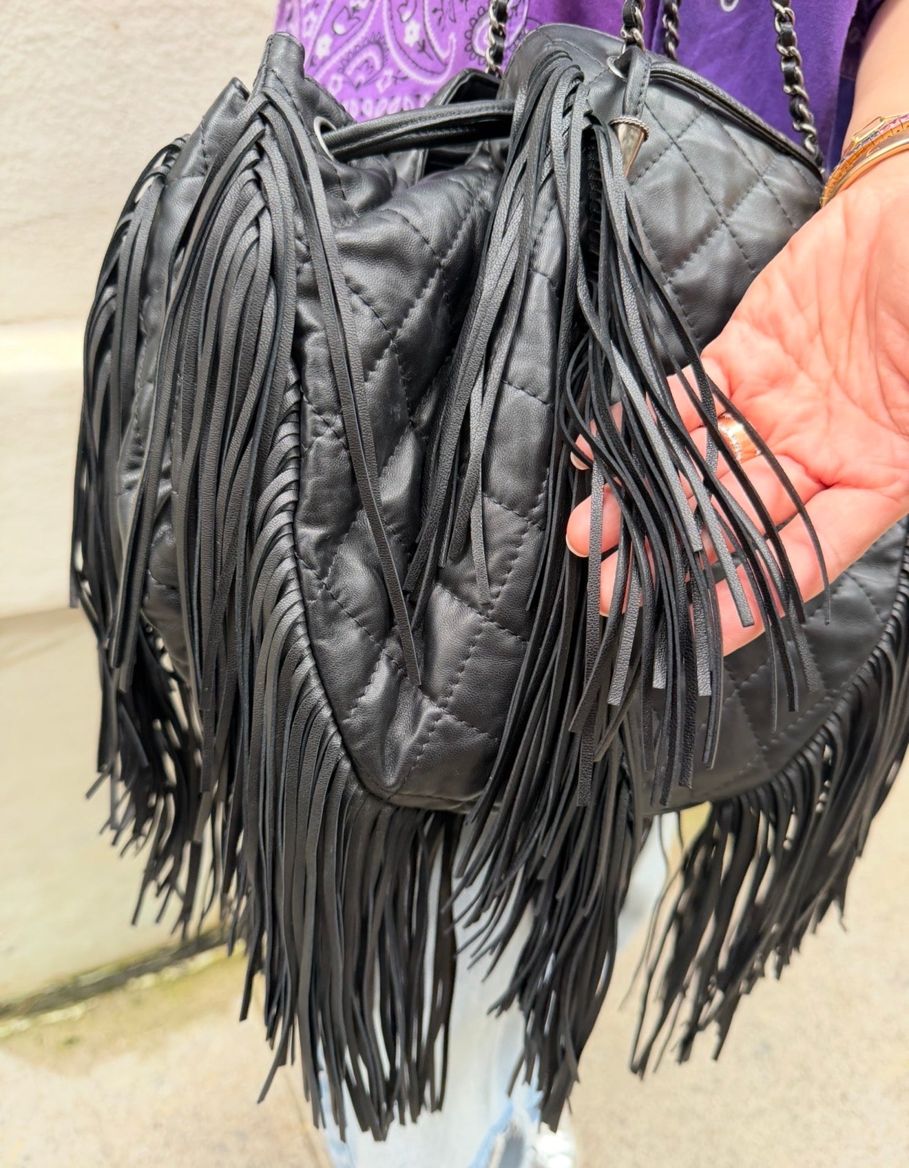 Chanel 2014 Vintage Paris Dallas Black Leather Fringe Bag