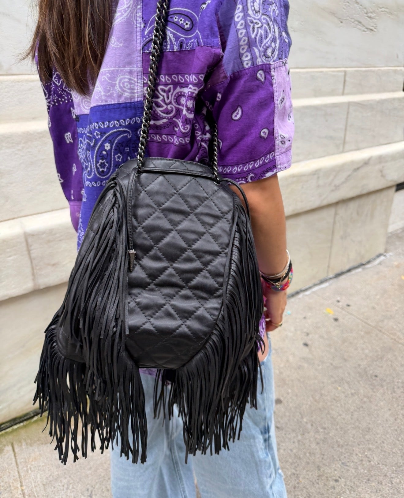 Chanel 2014 Vintage Paris Dallas Black Leather Fringe Bag