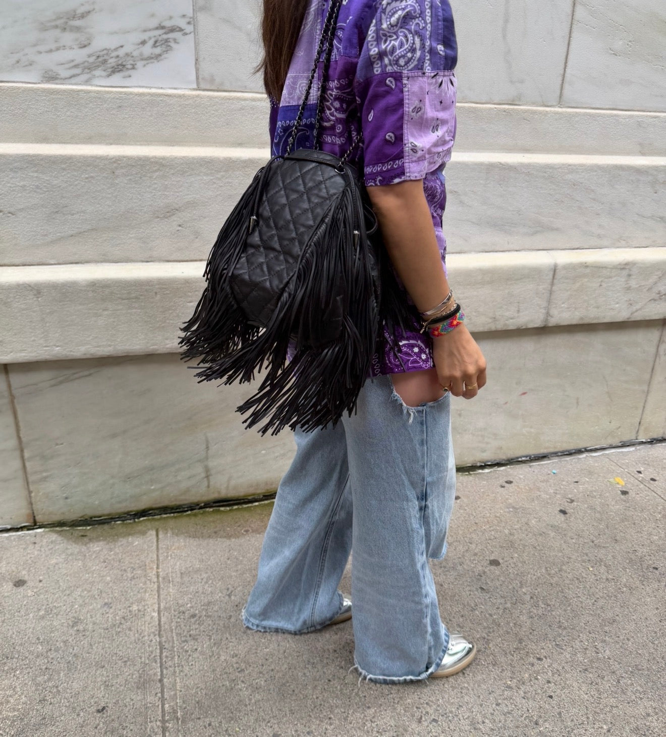 Chanel 2014 Vintage Paris Dallas Black Leather Fringe Bag