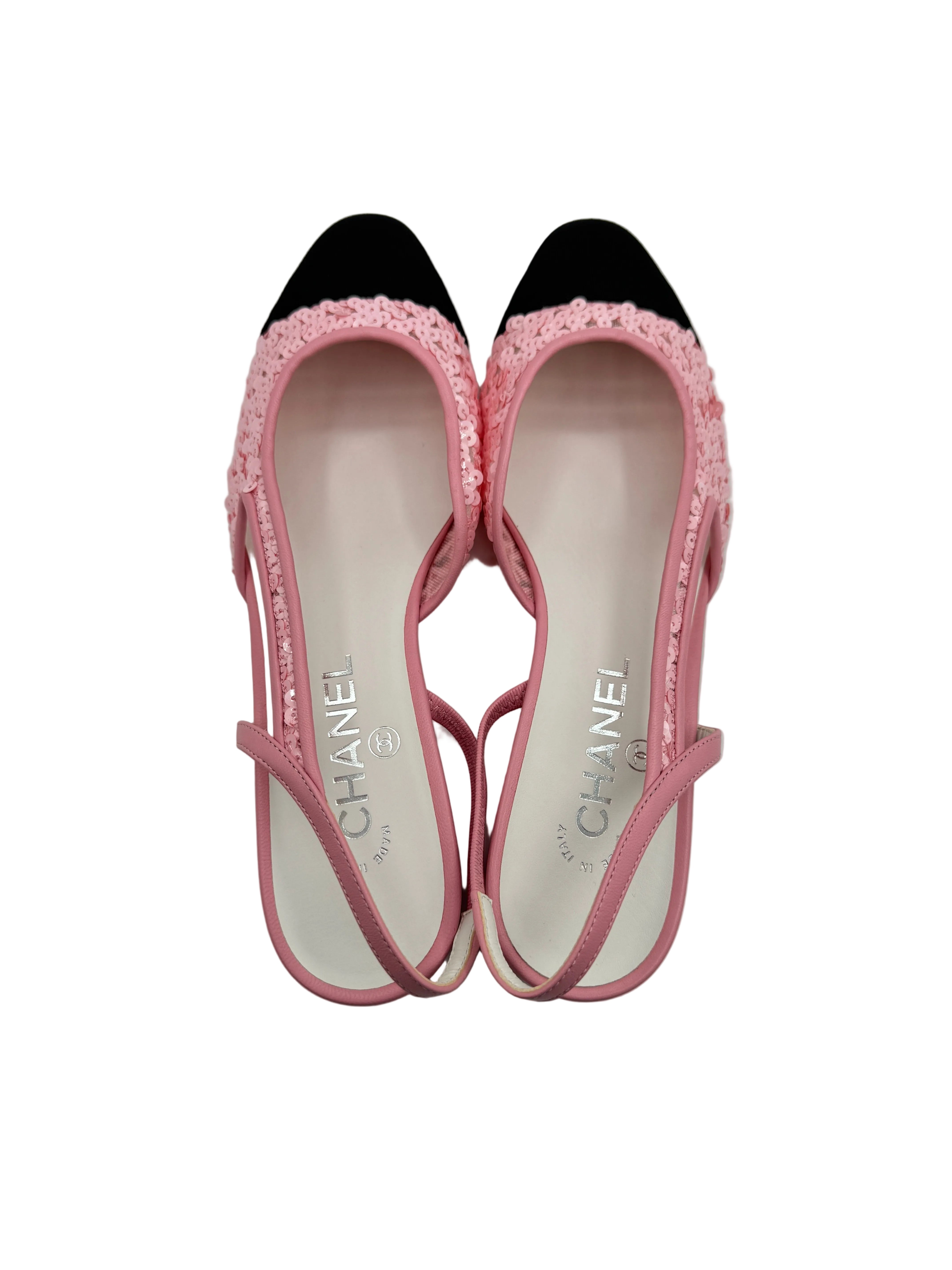 Chanel Pink Sequins Slingback Flats