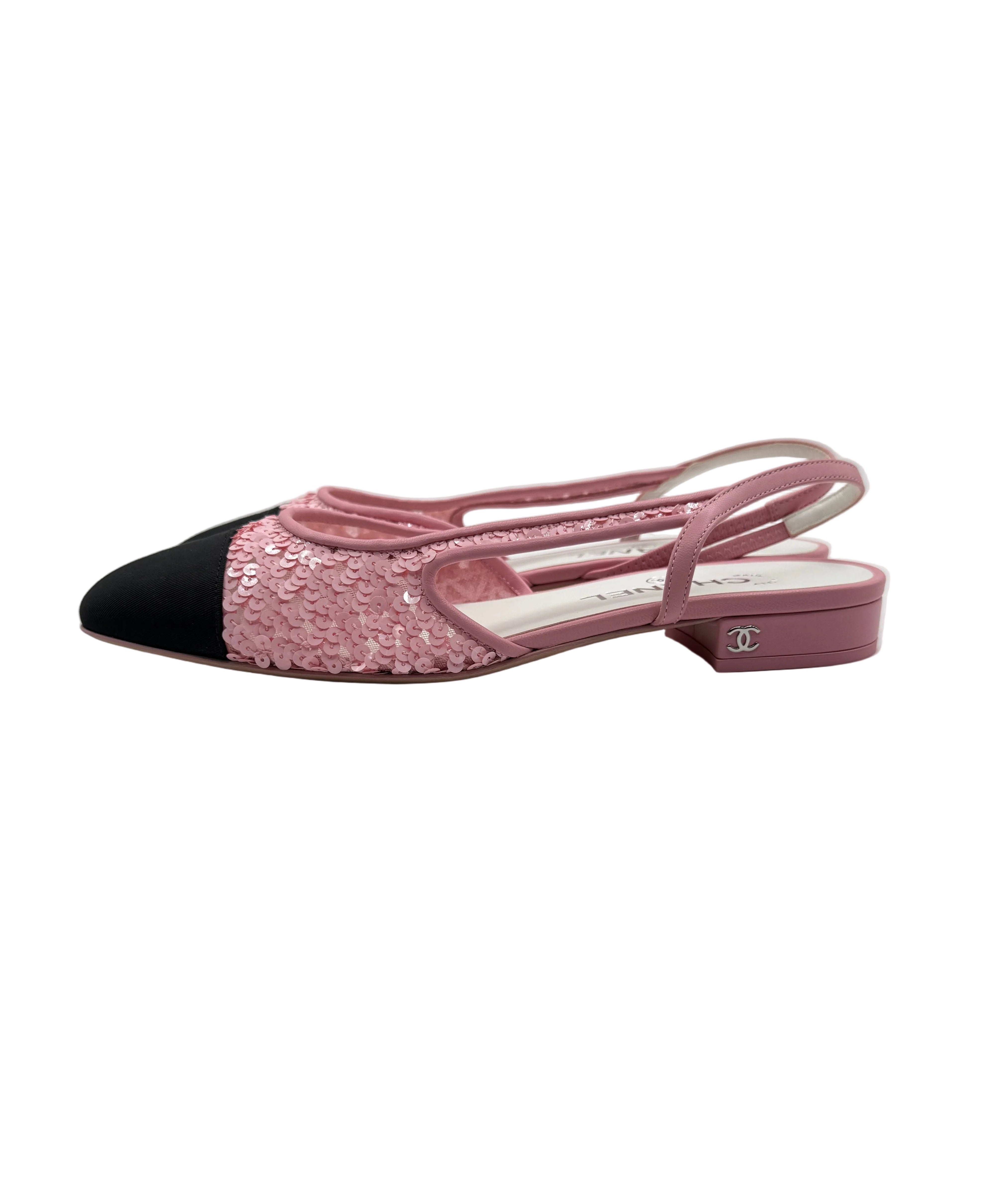Chanel Pink Sequins Slingback Flats