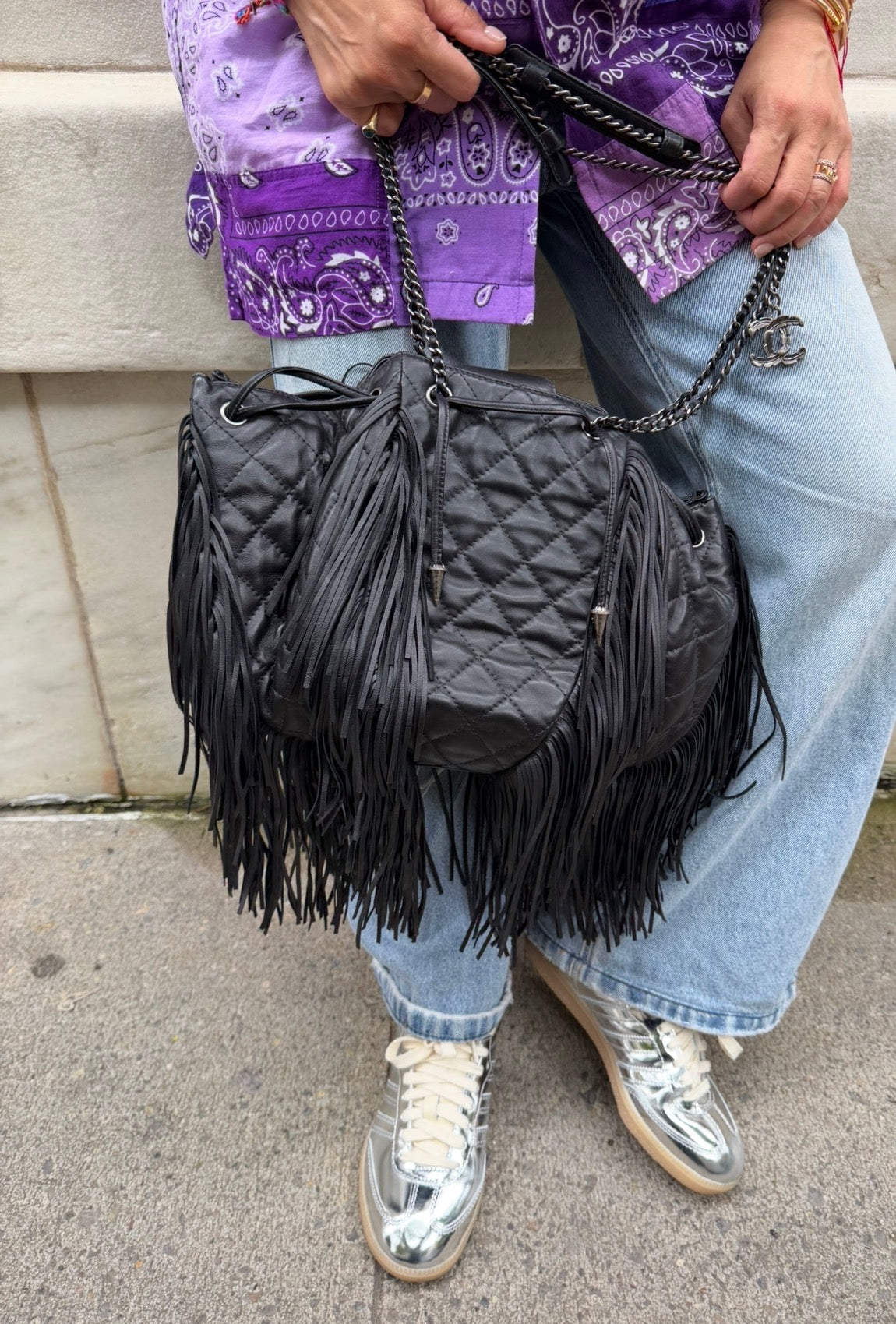 Chanel 2014 Vintage Paris Dallas Black Leather Fringe Bag
