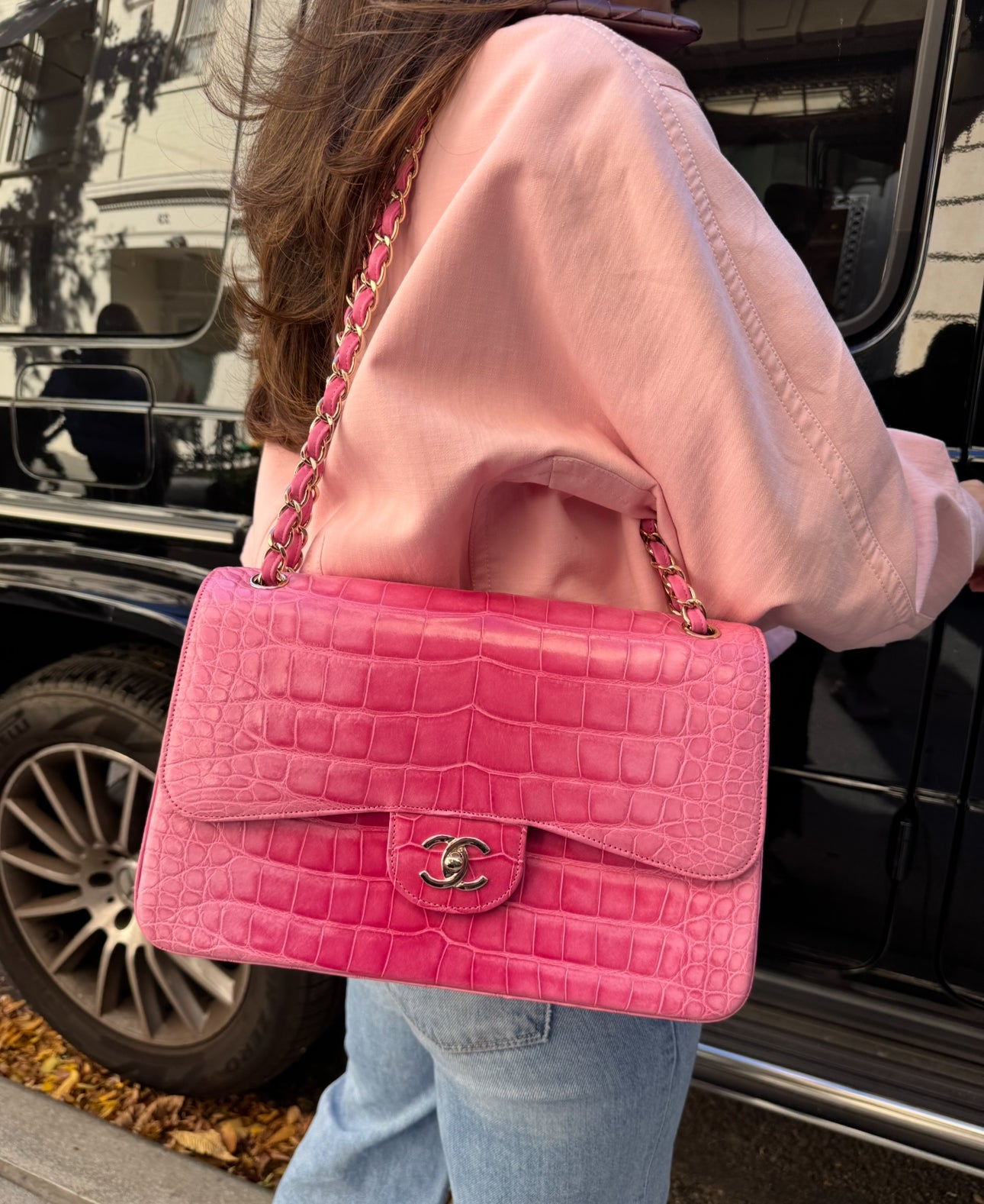 Chanel Pink Ombre Alligator Large Classic Double Flapbag