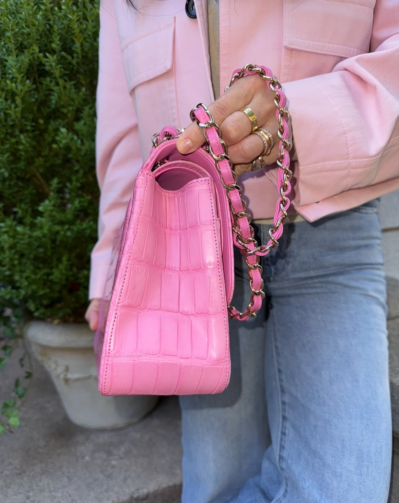 Chanel Pink Ombre Alligator Large Classic Double Flapbag