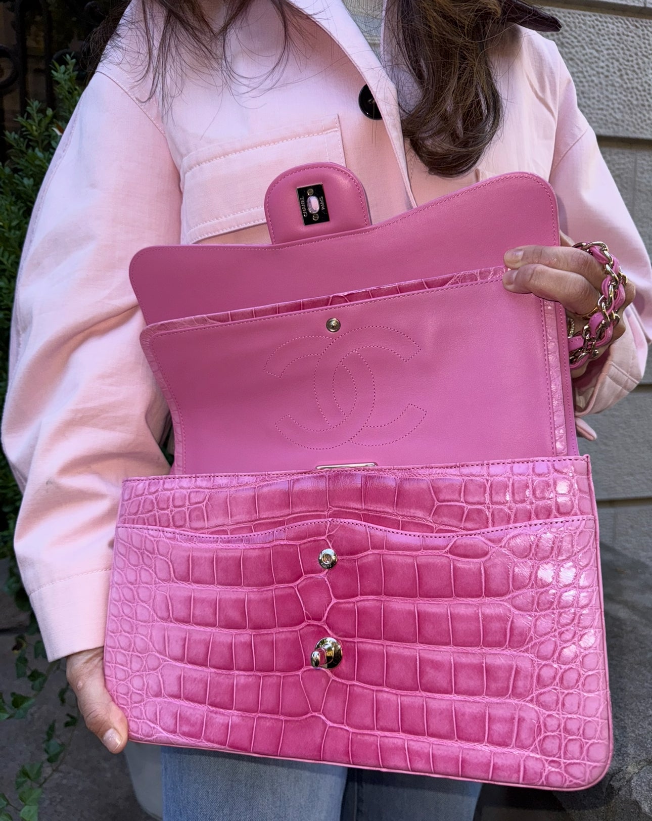 Chanel Pink Ombre Alligator Large Classic Double Flapbag