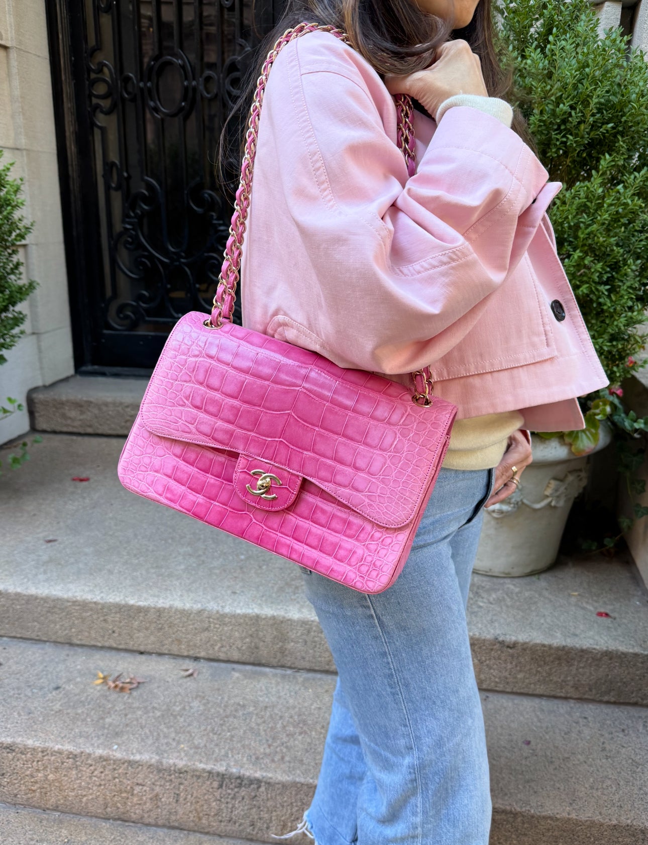 Chanel Pink Ombre Alligator Large Classic Double Flapbag