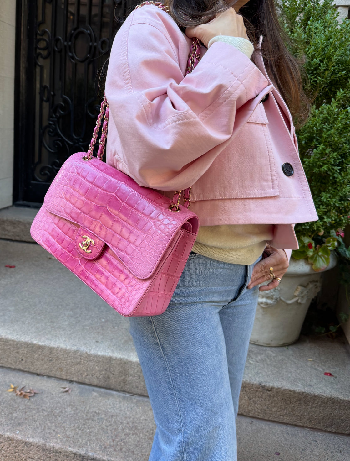 Chanel Pink Ombre Alligator Large Classic Double Flapbag