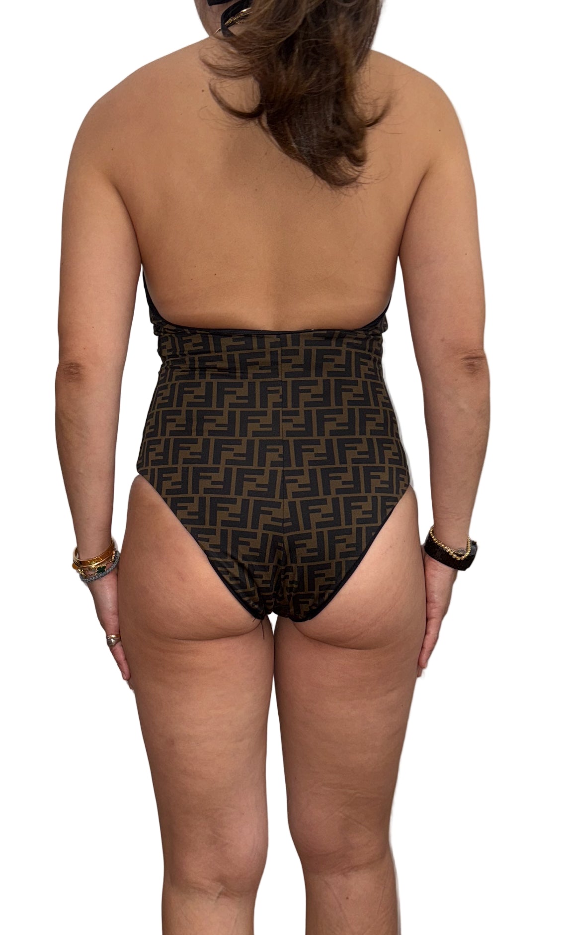 Fendi FF Logos Reversible Plunge One Piece Swimsuit